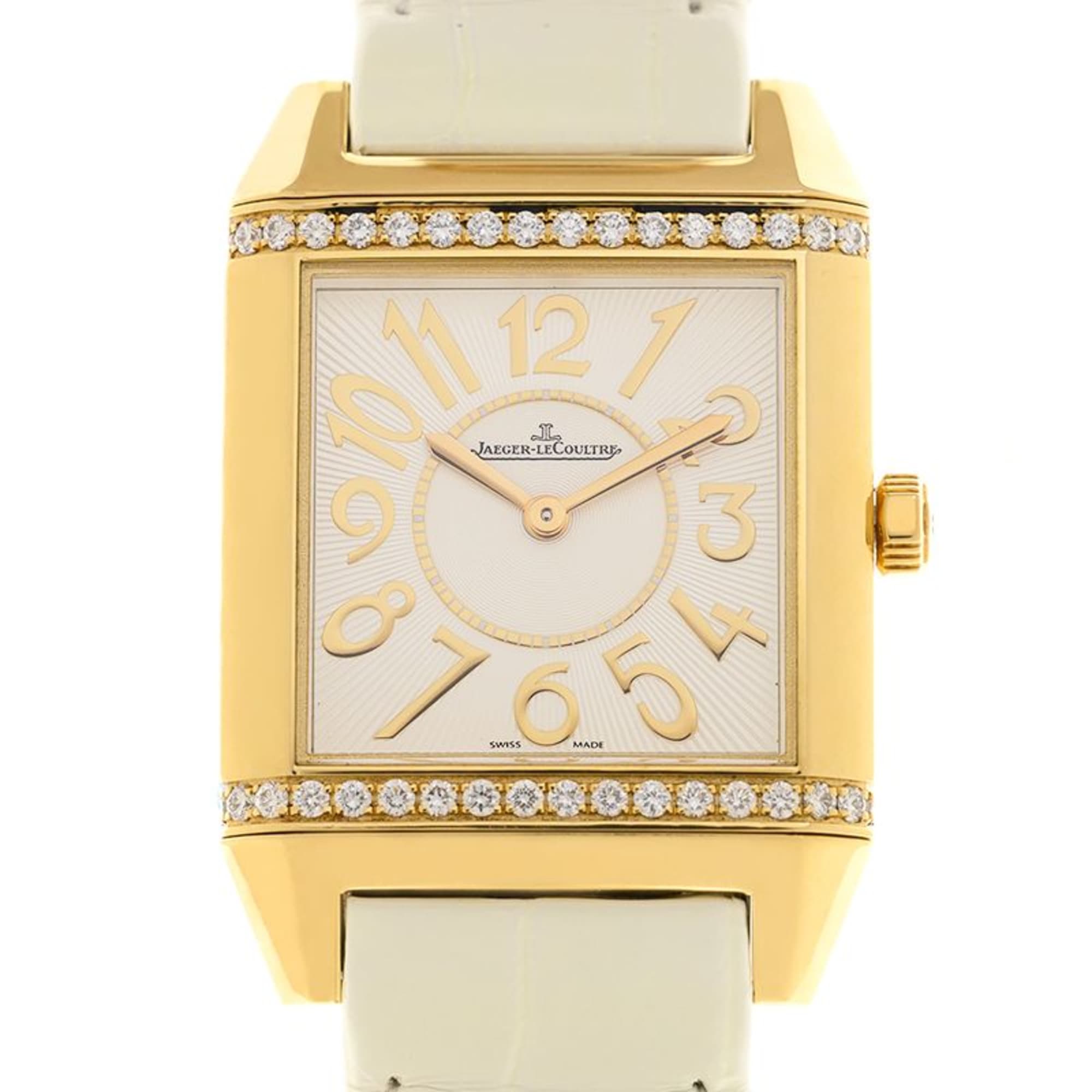 Image of Reverso Squadra Yellow Gold Diamond White Dial 28mm