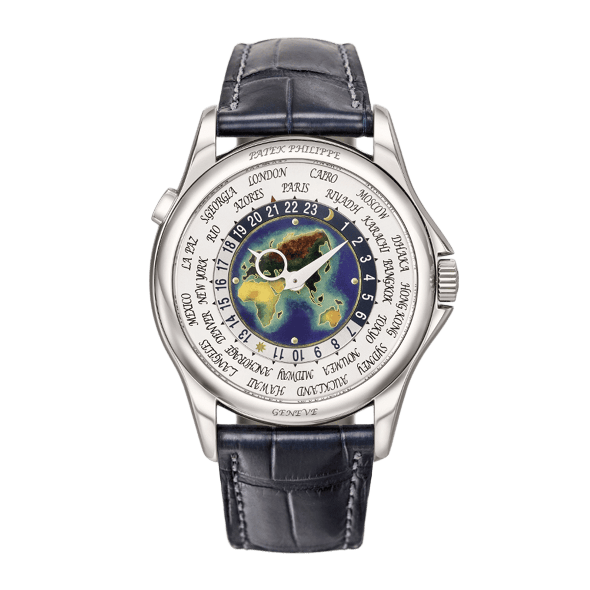 Photo of World Time White Gold Cloisonne Enamel Europe Asia Map Double Sealed