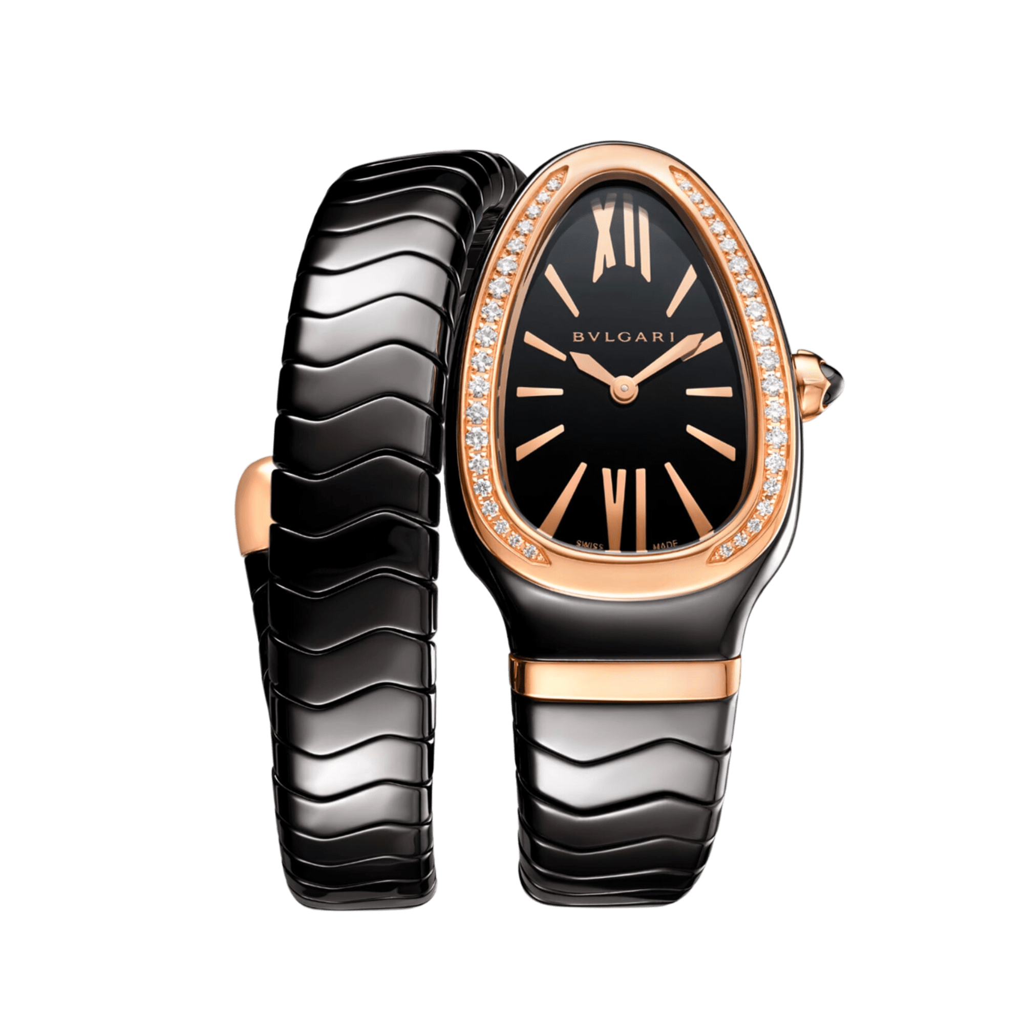 Image of Serpenti Spiga Rose Gold & Ceramic Diamond Black Dial 35mm