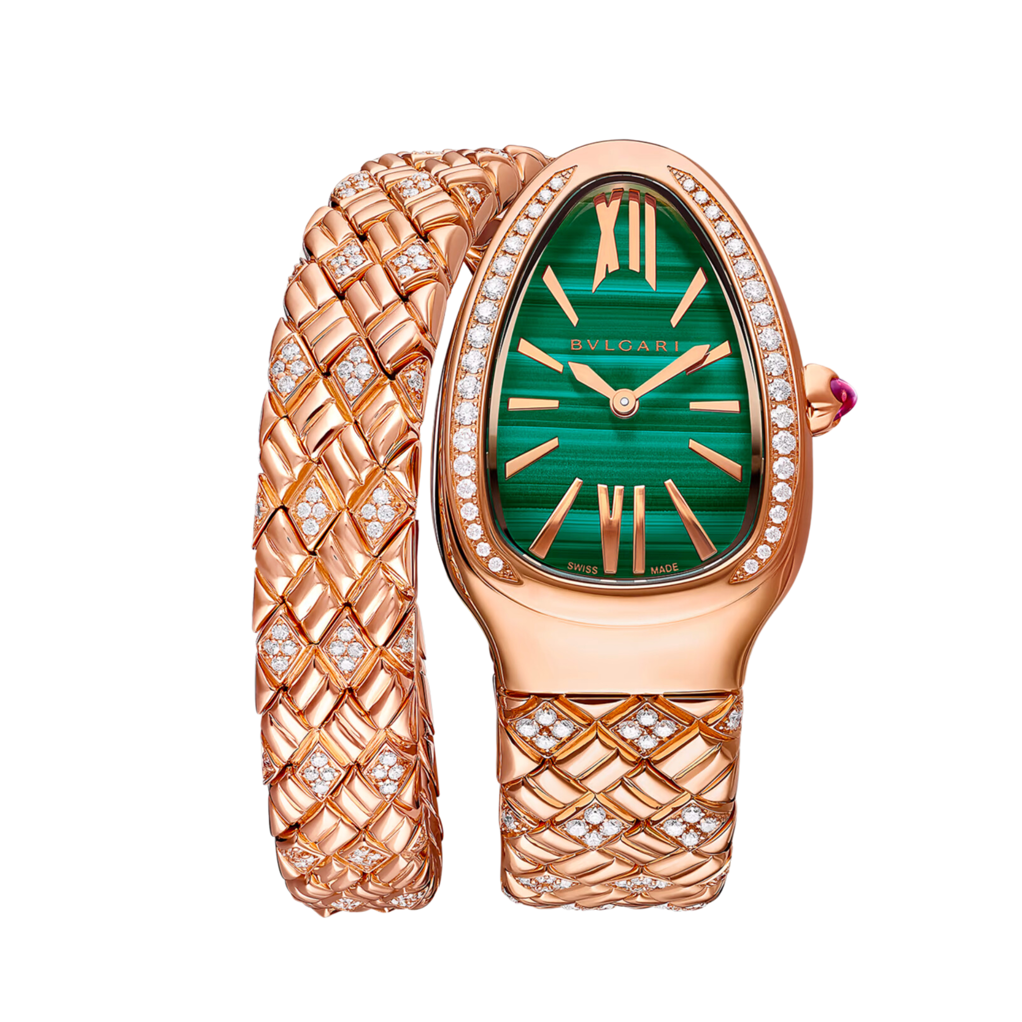 Image of Serpenti Spiga Rose Gold Diamond Green Malachite Dial 35mm
