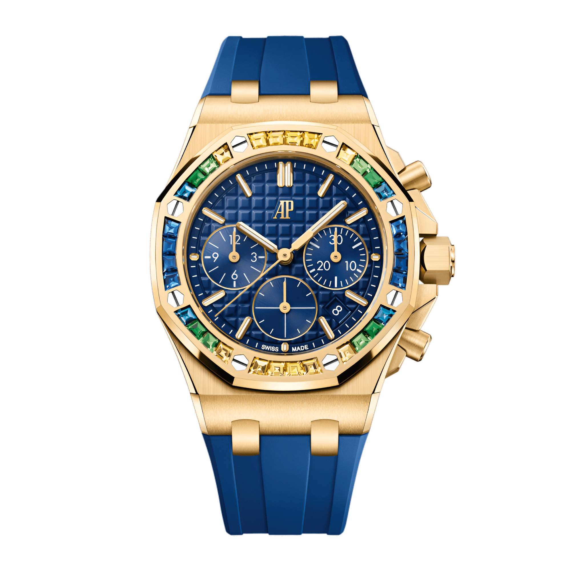 Image of Royal Oak Offshore Lady Chronograph Yellow Gold Gem-Set Blue Dial 37mm