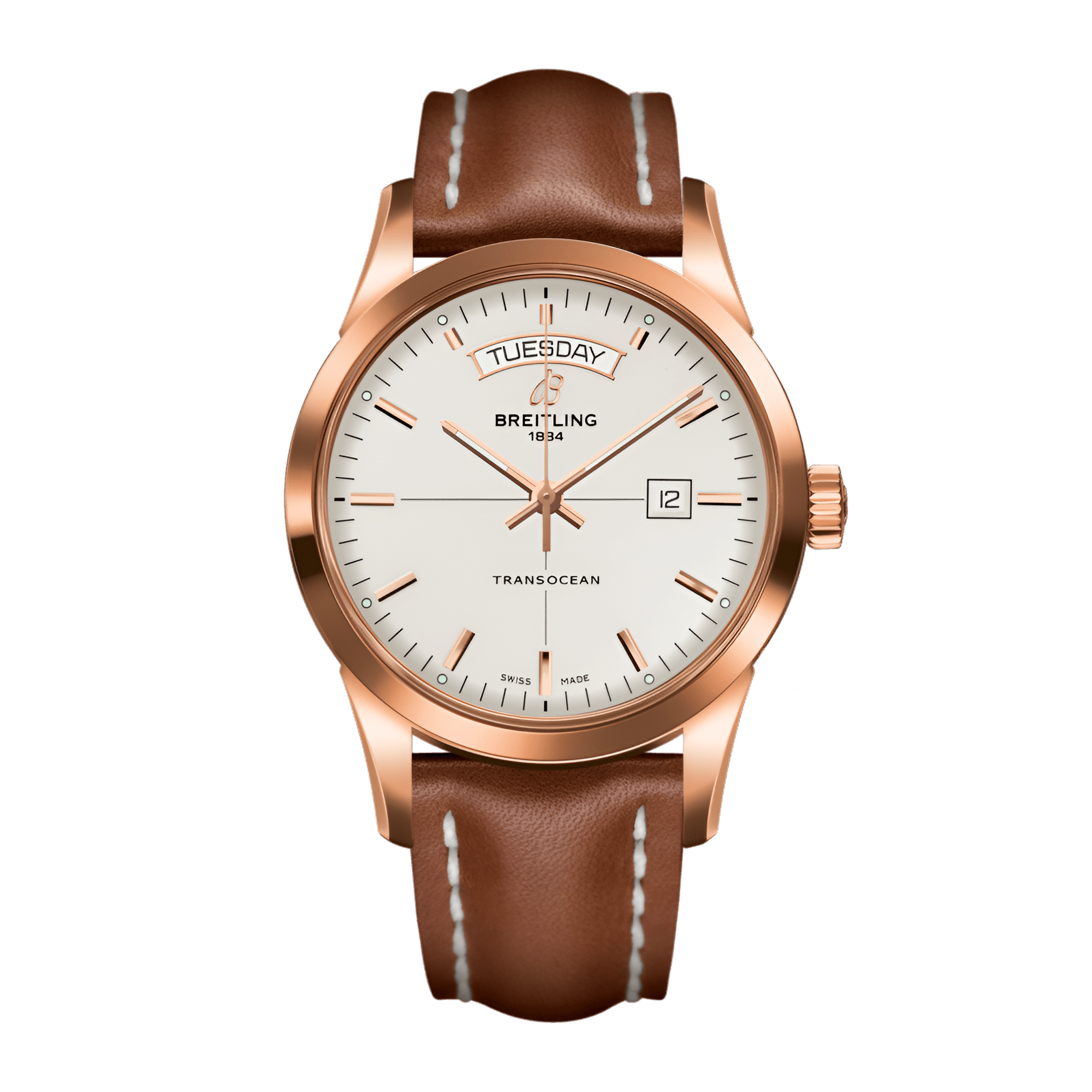 Image of Transocean Day & Date Rose Gold Silver Dial 43mm