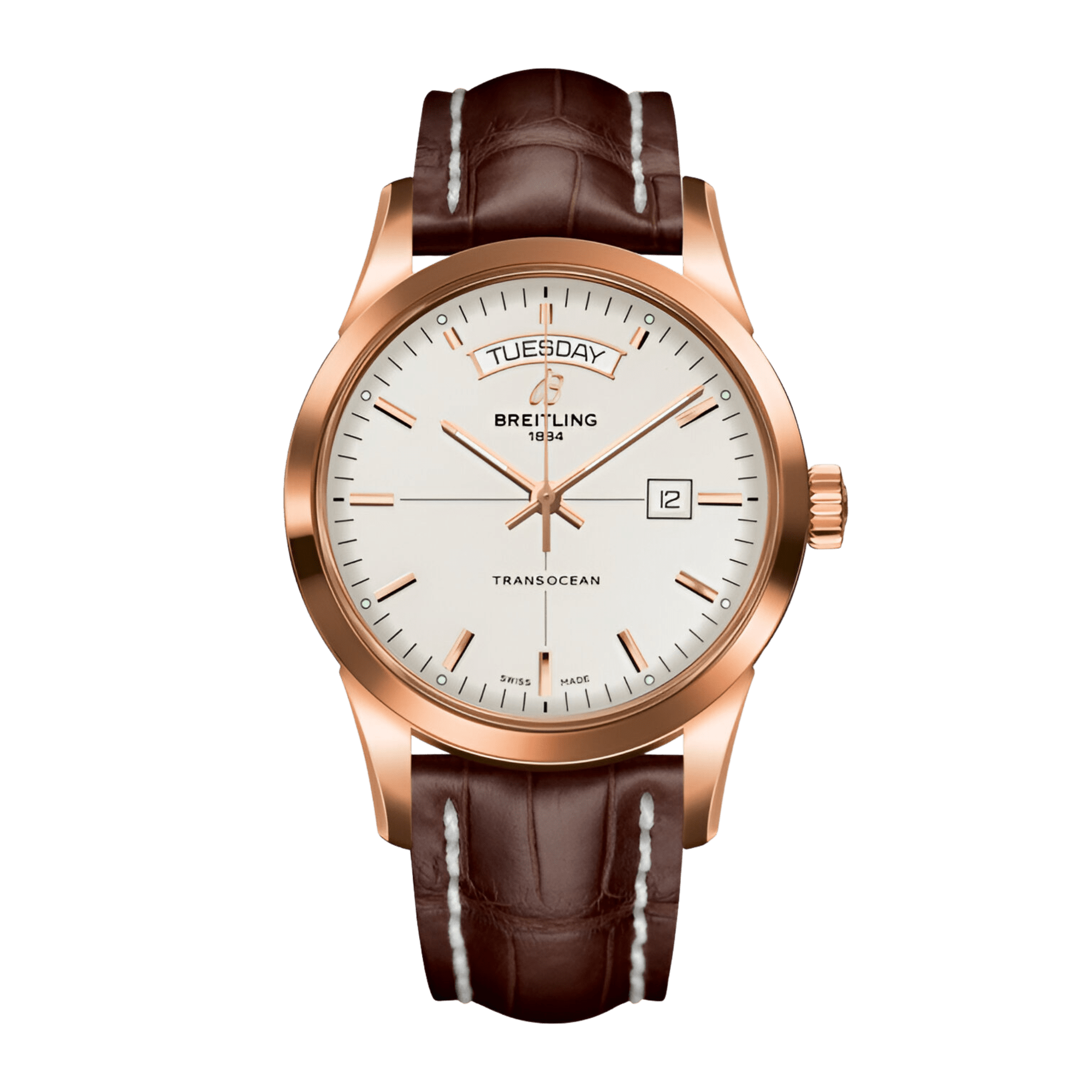 Image of Transocean Day & Date Rose Gold Silver Dial 43mm