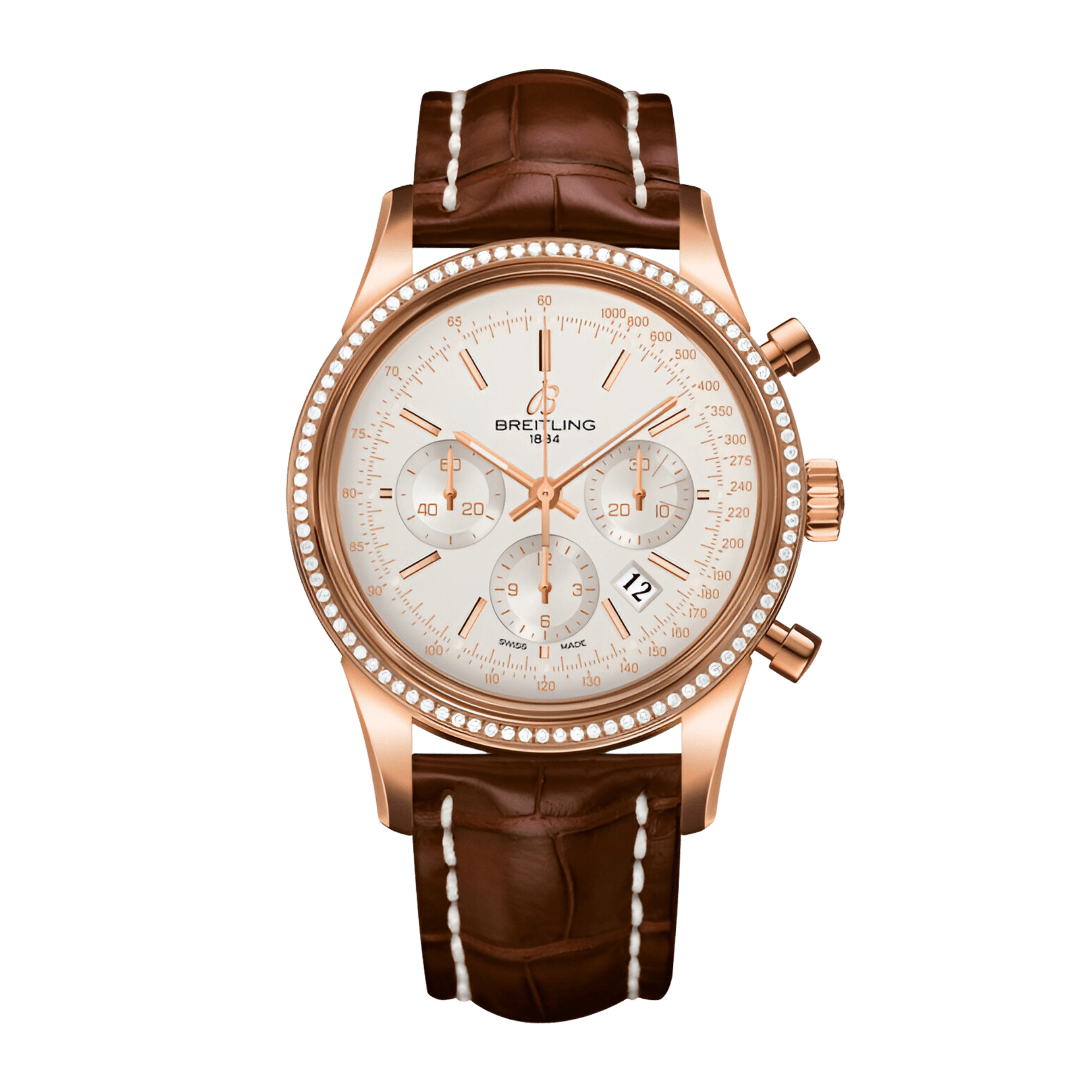 Image of Transocean Chronograph Rose Gold Diamond Silver Dial 43mm