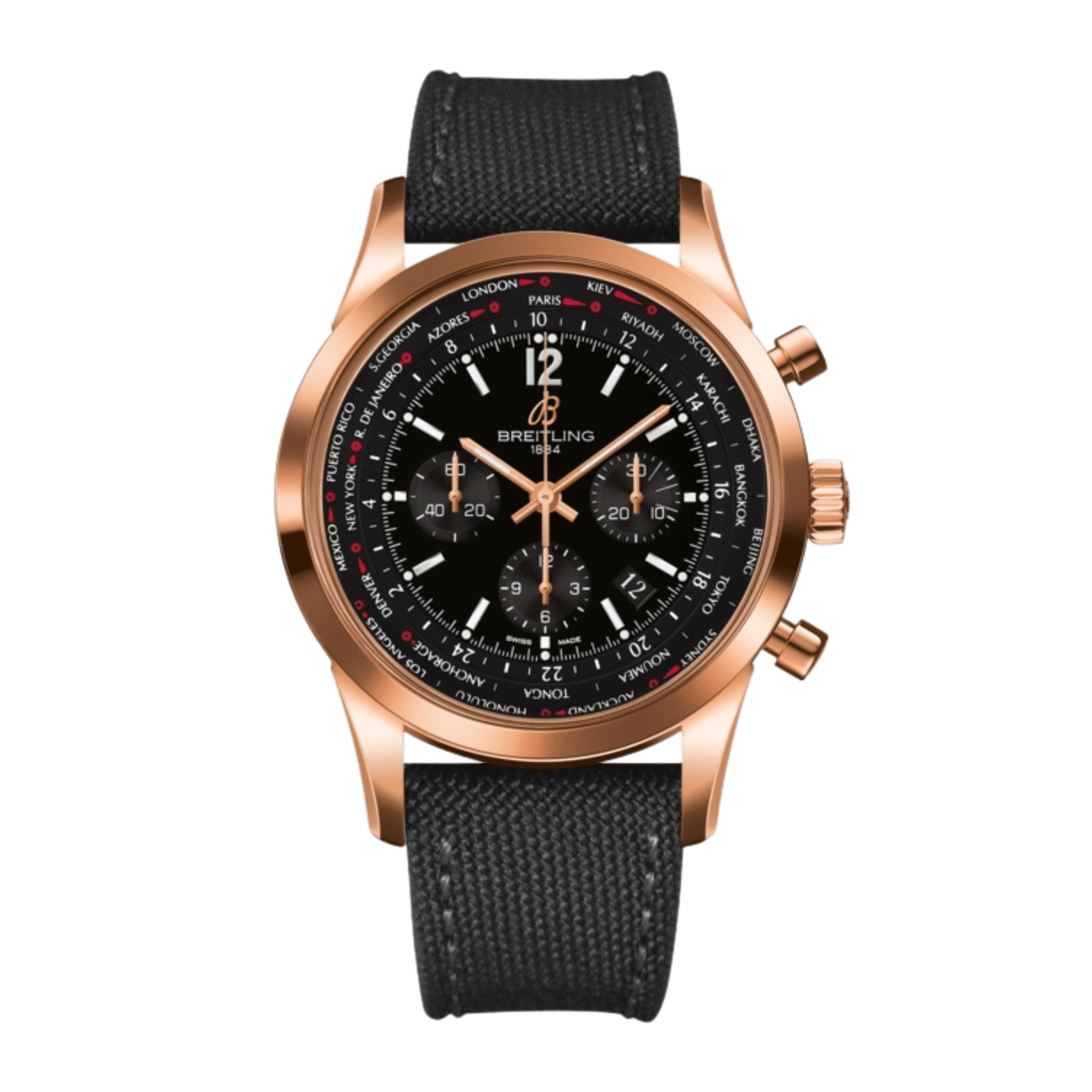 Image of Transocean Chronograph Unitime Pilot Rose Gold Black Dial 46mm