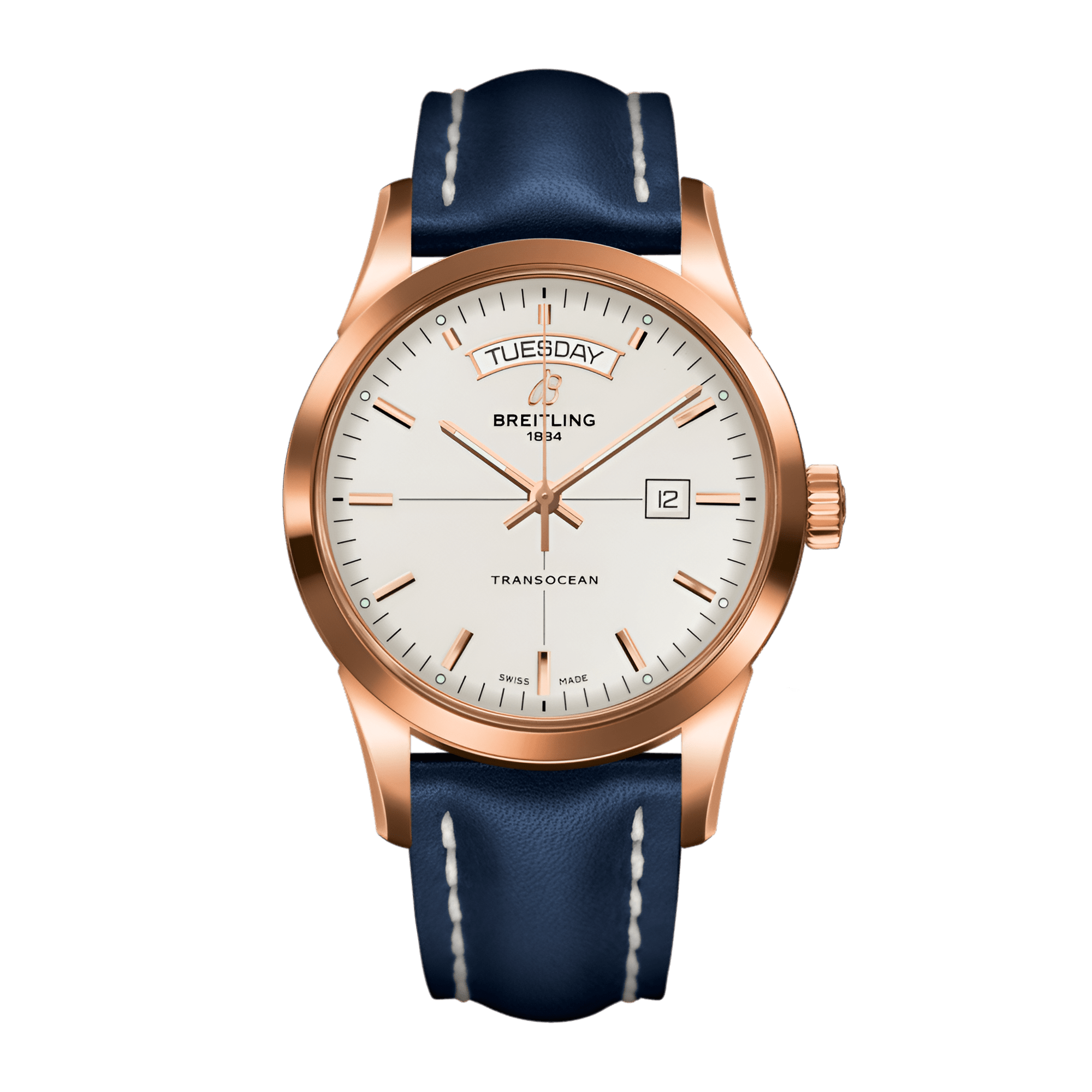 Image of Transocean Day & Date Rose Gold Silver Dial 43mm