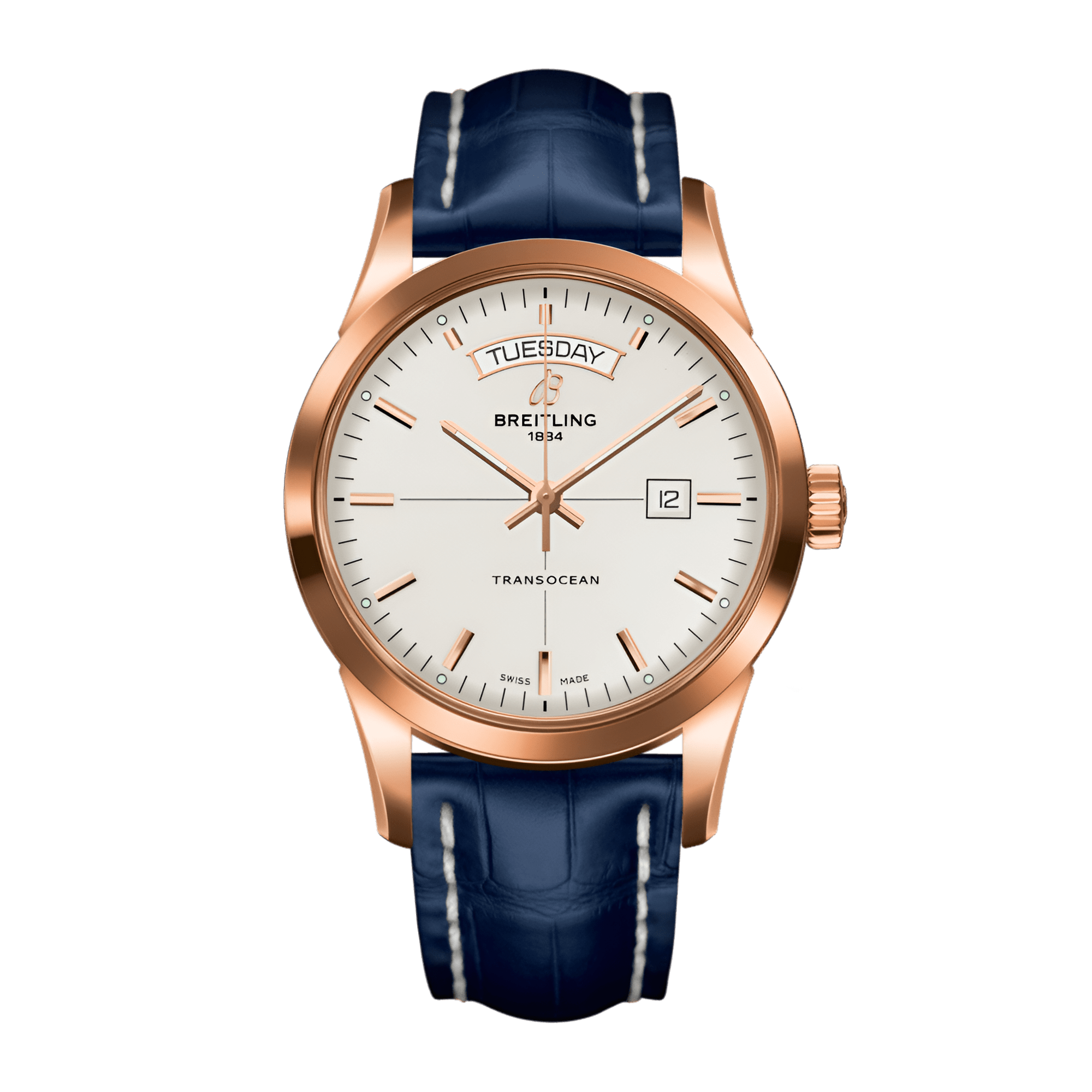Image of Transocean Day & Date Rose Gold Silver Dial 43mm