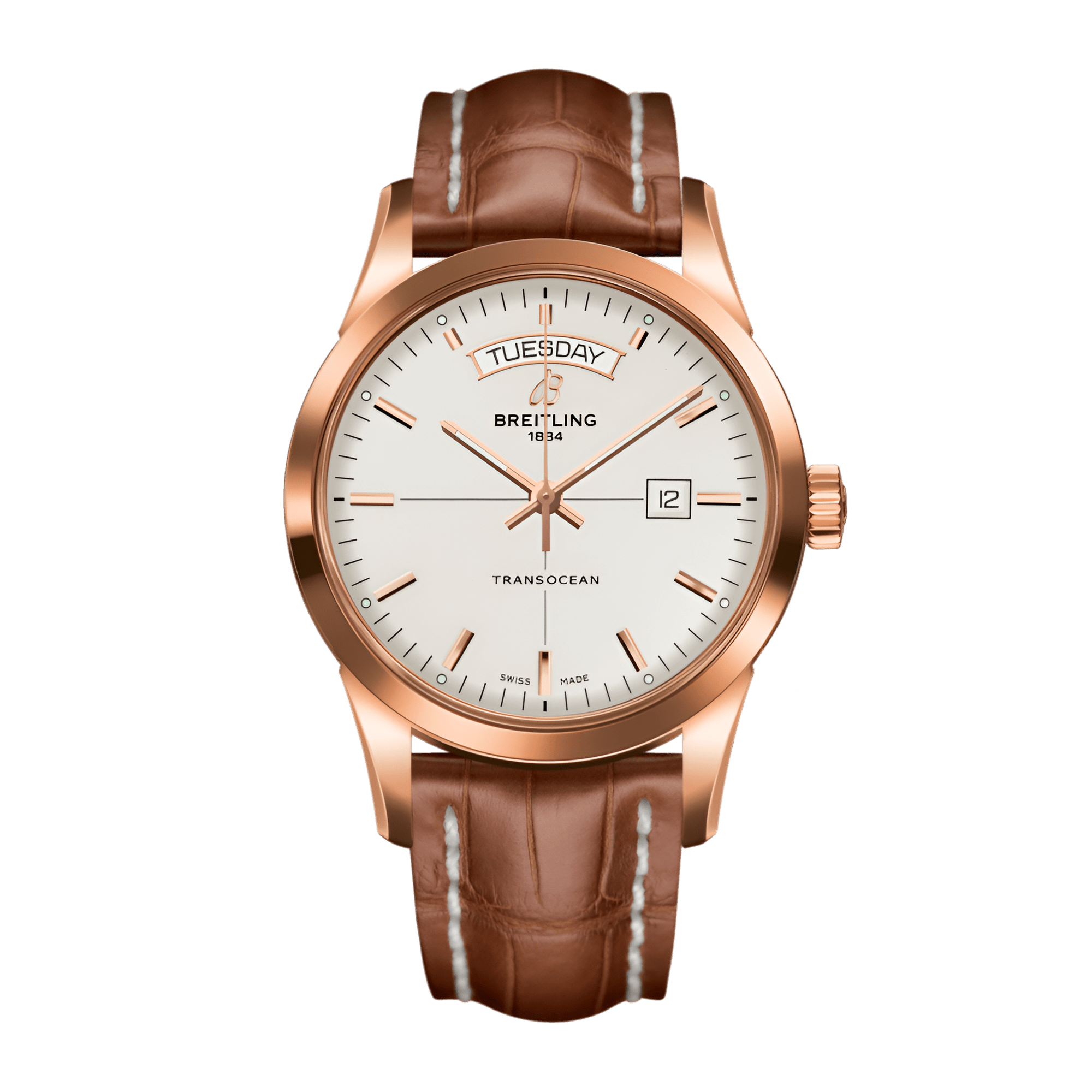 Image of Transocean Day & Date Rose Gold Silver Dial 43mm