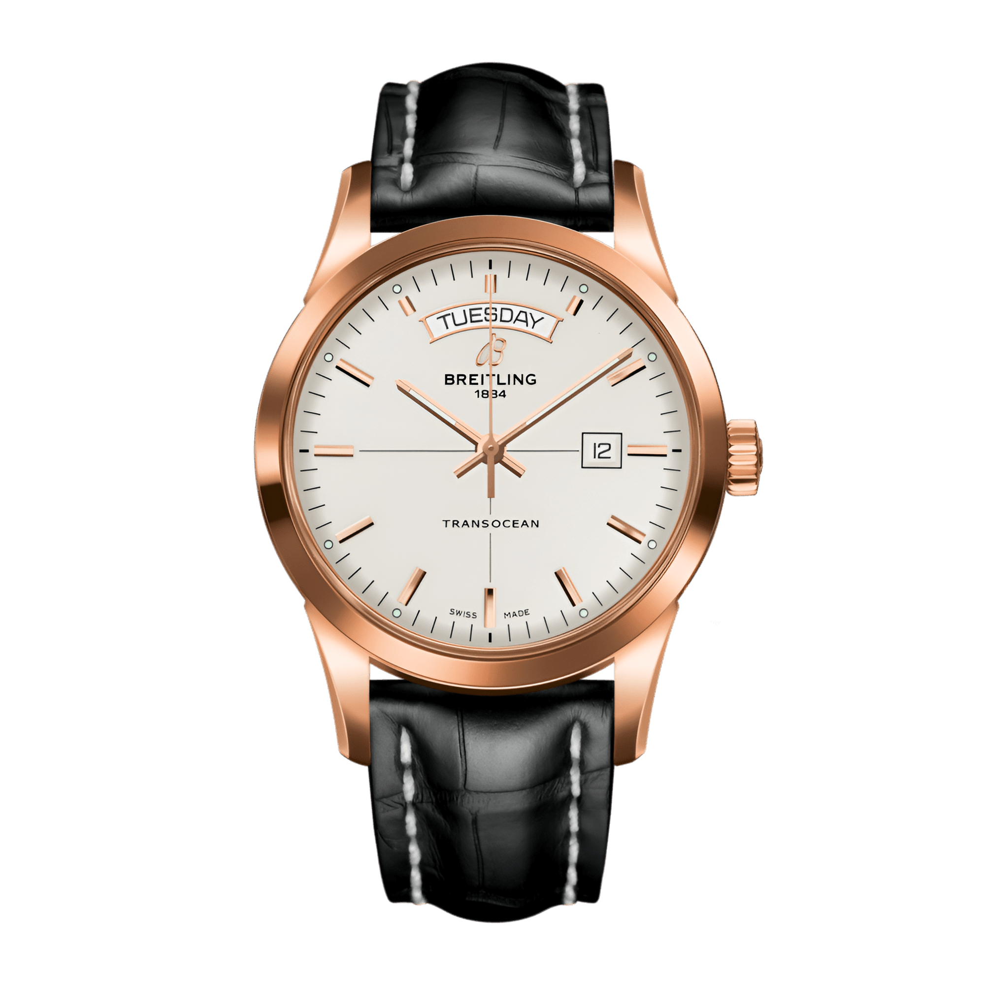 Image of Transocean Day & Date Rose Gold Silver Dial 43mm