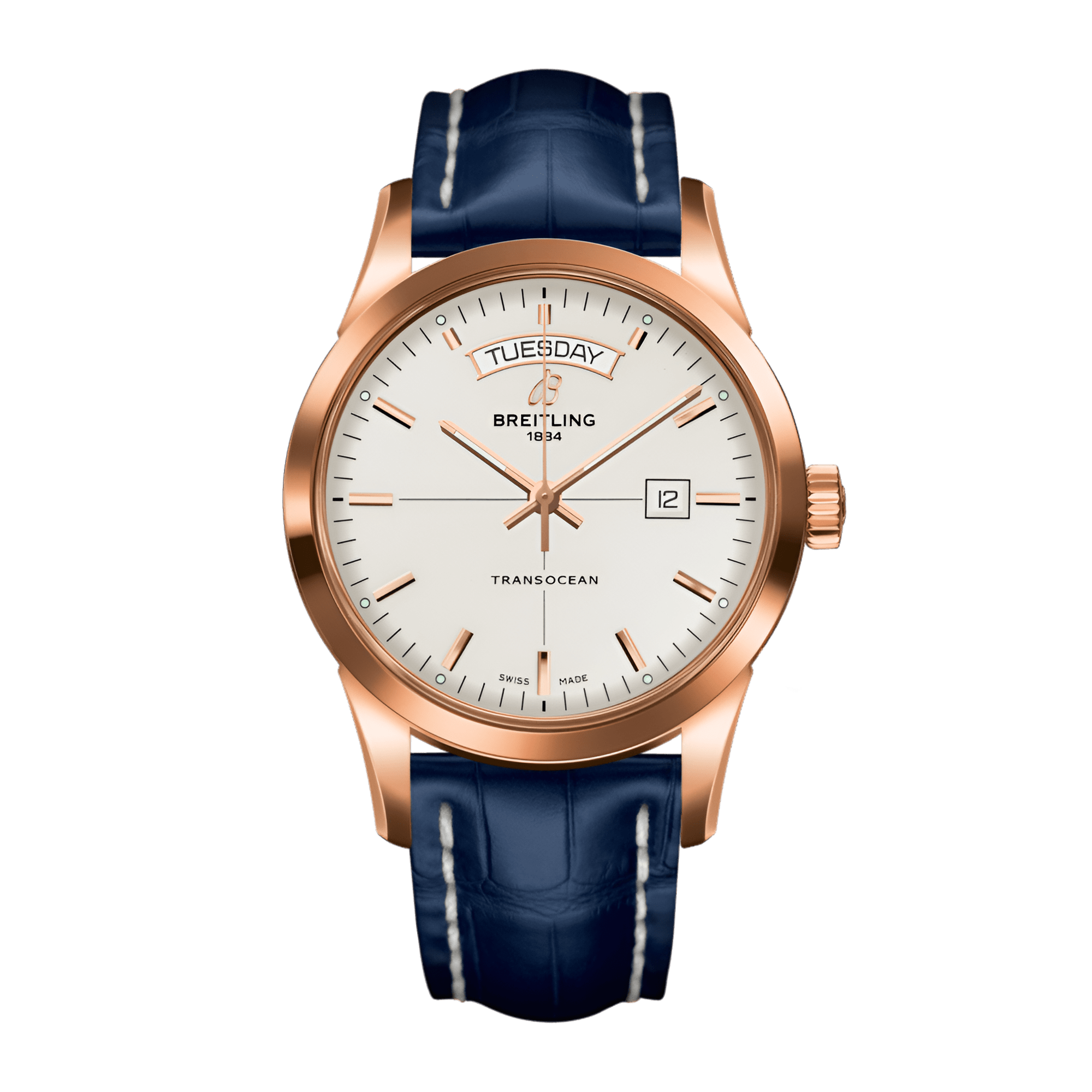 Image of Transocean Day & Date Rose Gold Silver Dial 43mm