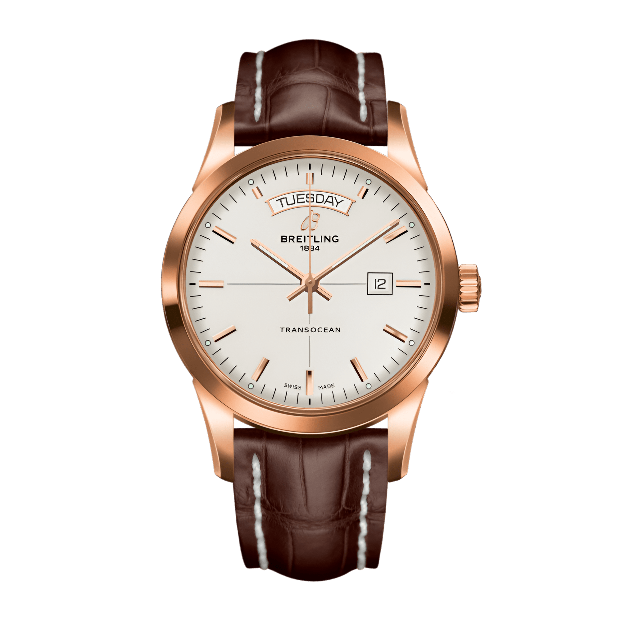 Image of Transocean Day & Date Rose Gold Silver Dial 43mm