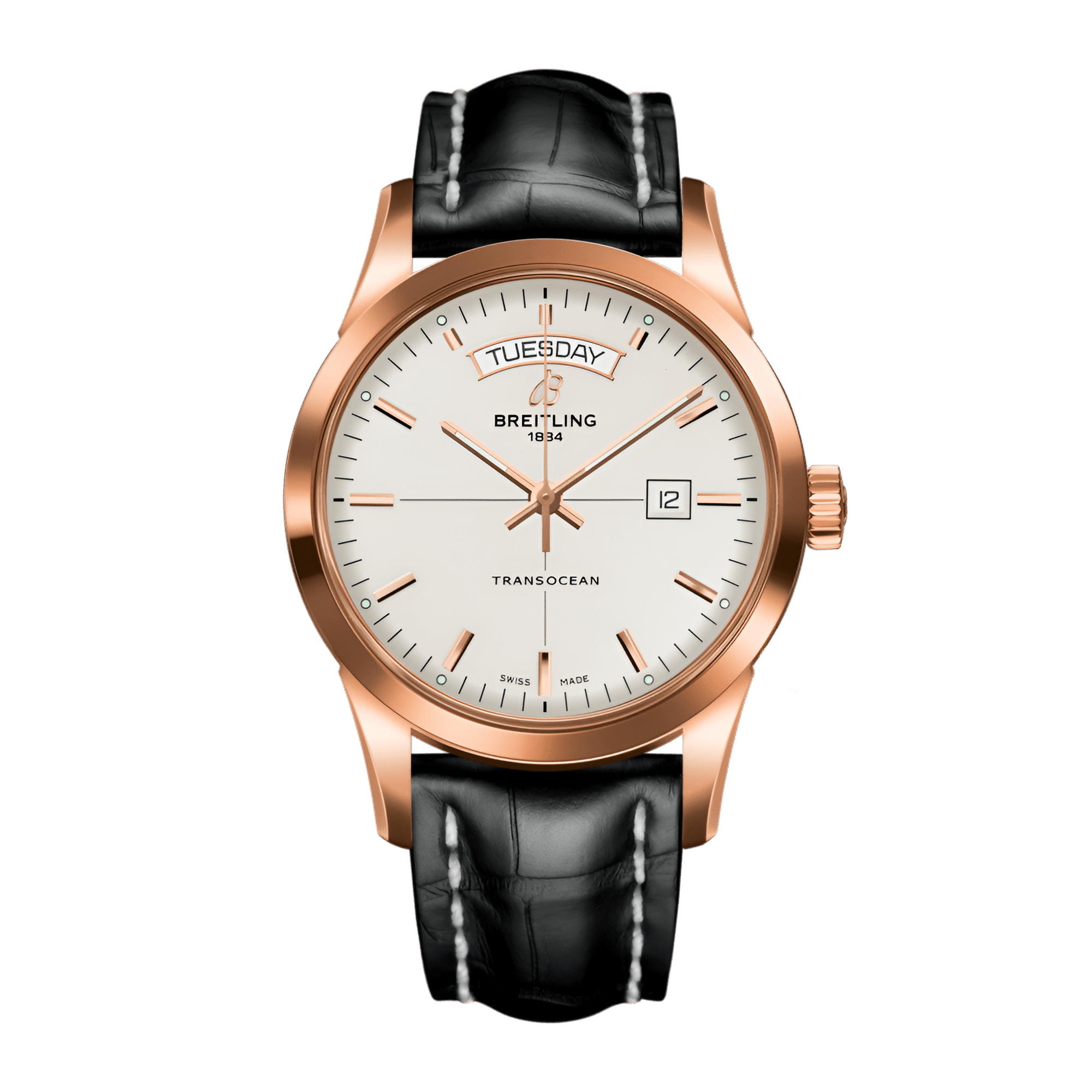 Image of Transocean Day & Date Rose Gold Silver Dial 43mm