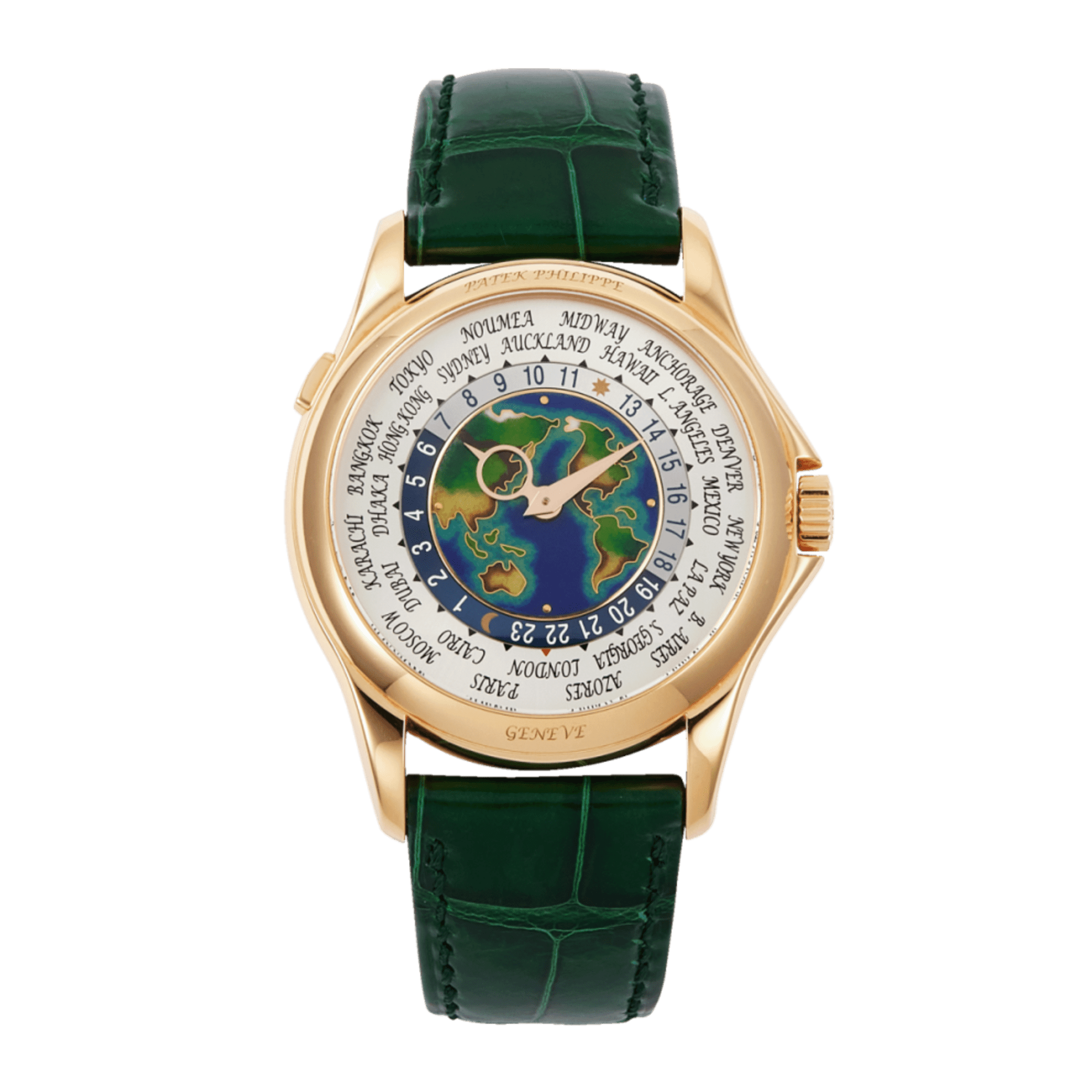 Photo of World Time Rose Gold Cloisonne Enamel USA Asia Map 39mm