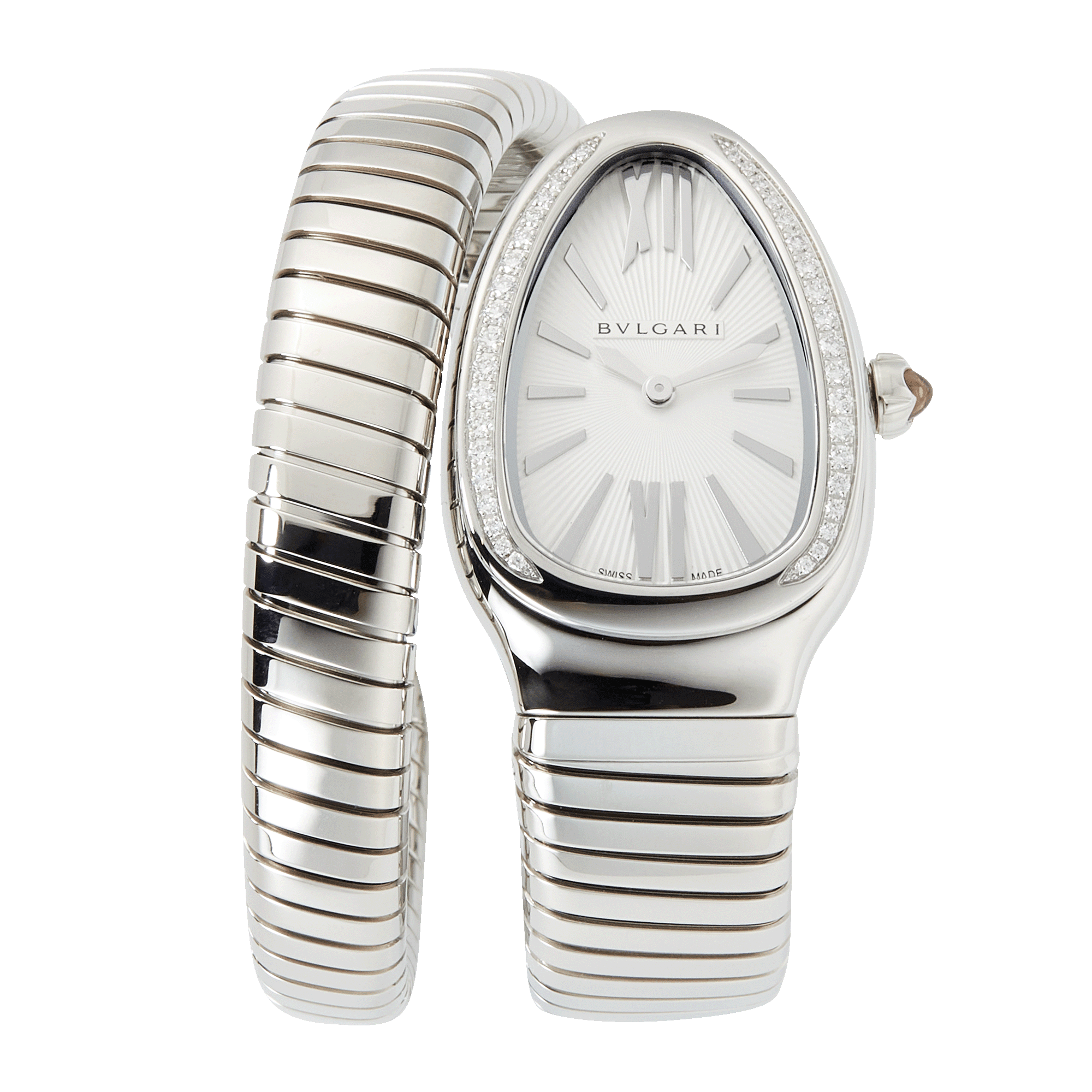Image of Serpenti Tubogas Steel Diamond Silver Dial 35mm