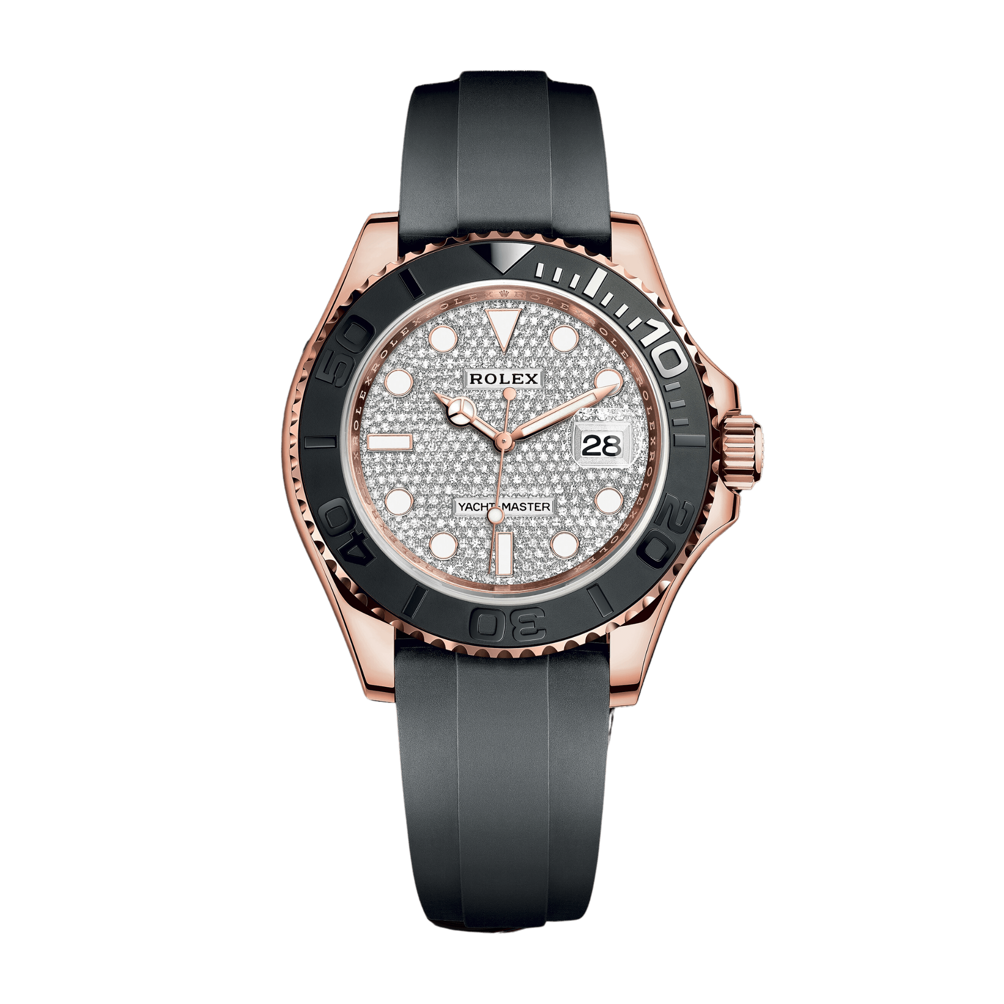 Image of Yacht-Master Rose Gold Oysterflex Pave Dial 40mm