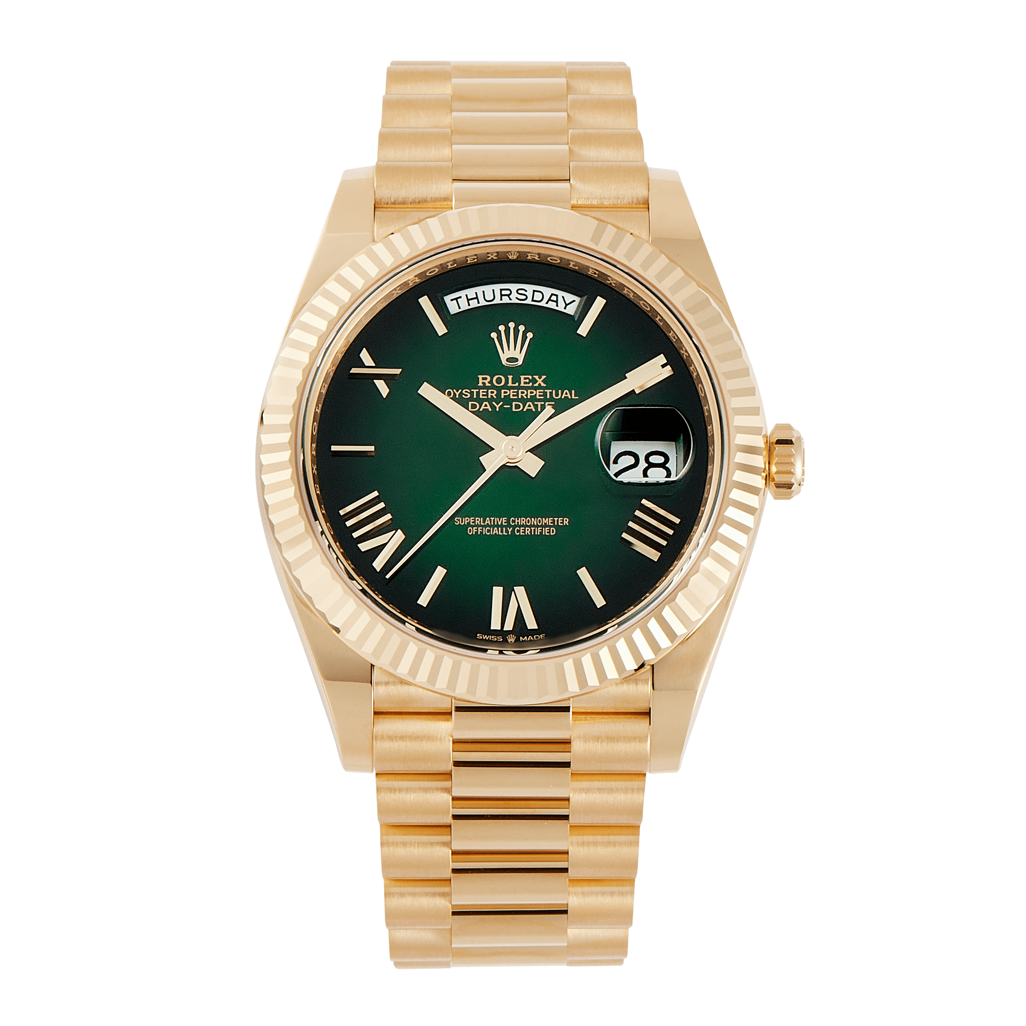 Image of Day-Date Yellow Gold Green Ombré Dial