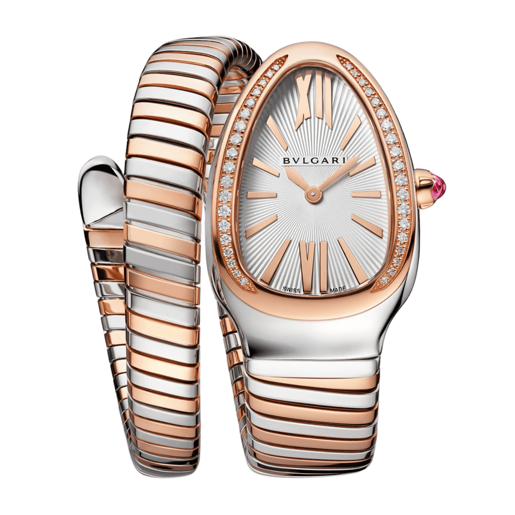 Image of Serpenti Tubogas Rose Gold & Steel Diamond White Dial 35mm
