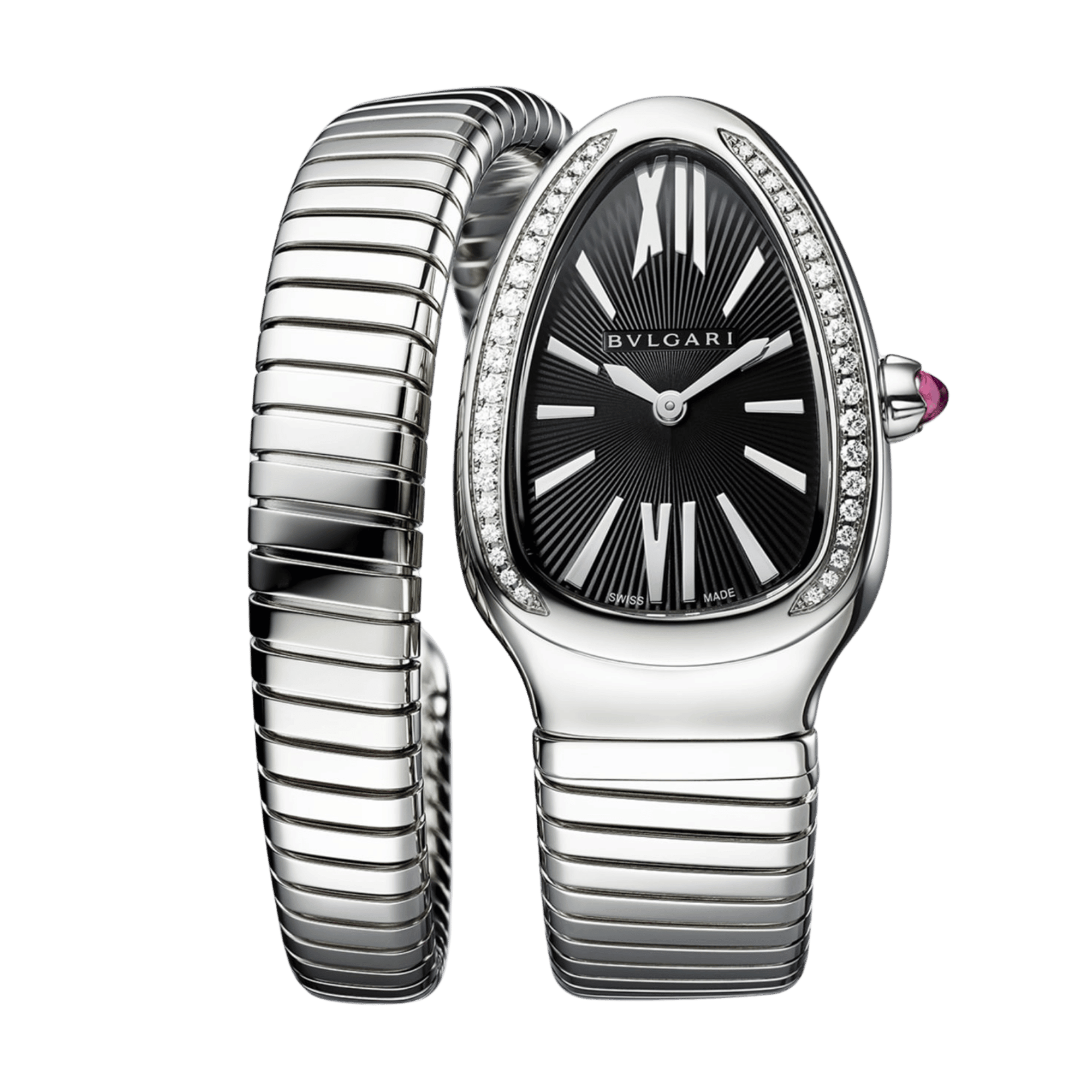 Image of Serpenti Tubogas Steel Diamond Black Dial 35mm