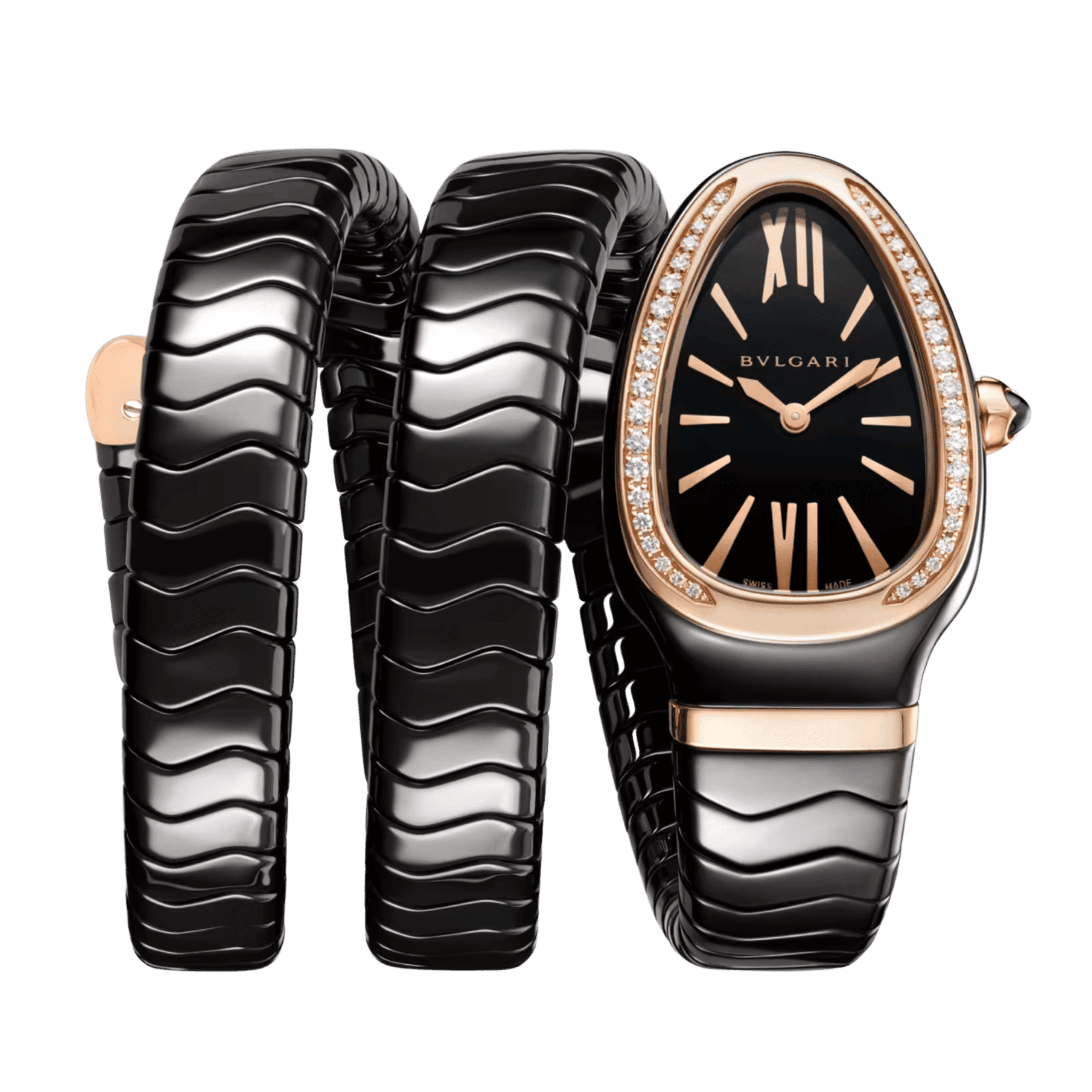 Image of Serpenti Spiga Rose Gold & Ceramic Diamond Black Dial 35mm