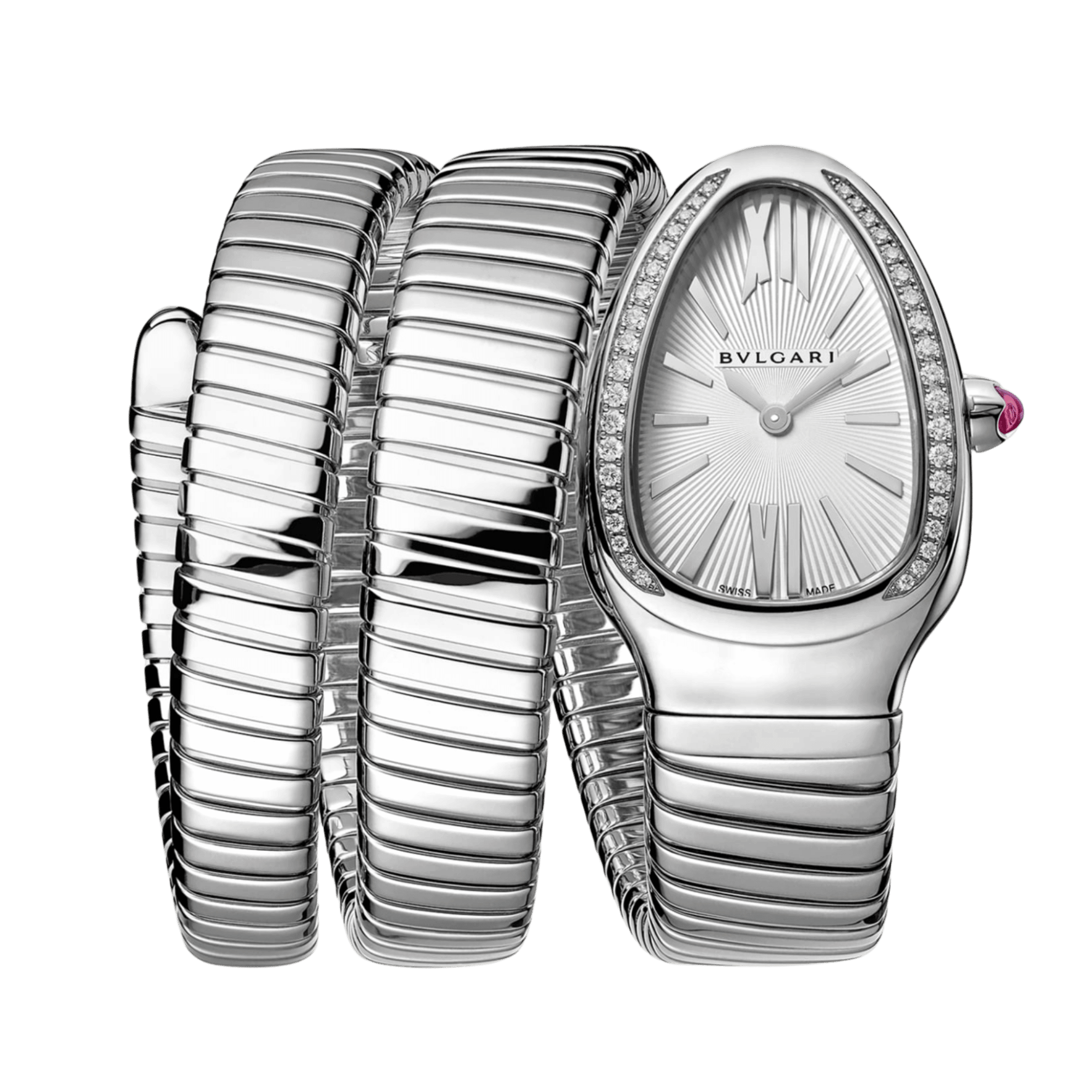 Image of Serpenti Tubogas Steel Diamond Silver Dial 35mm