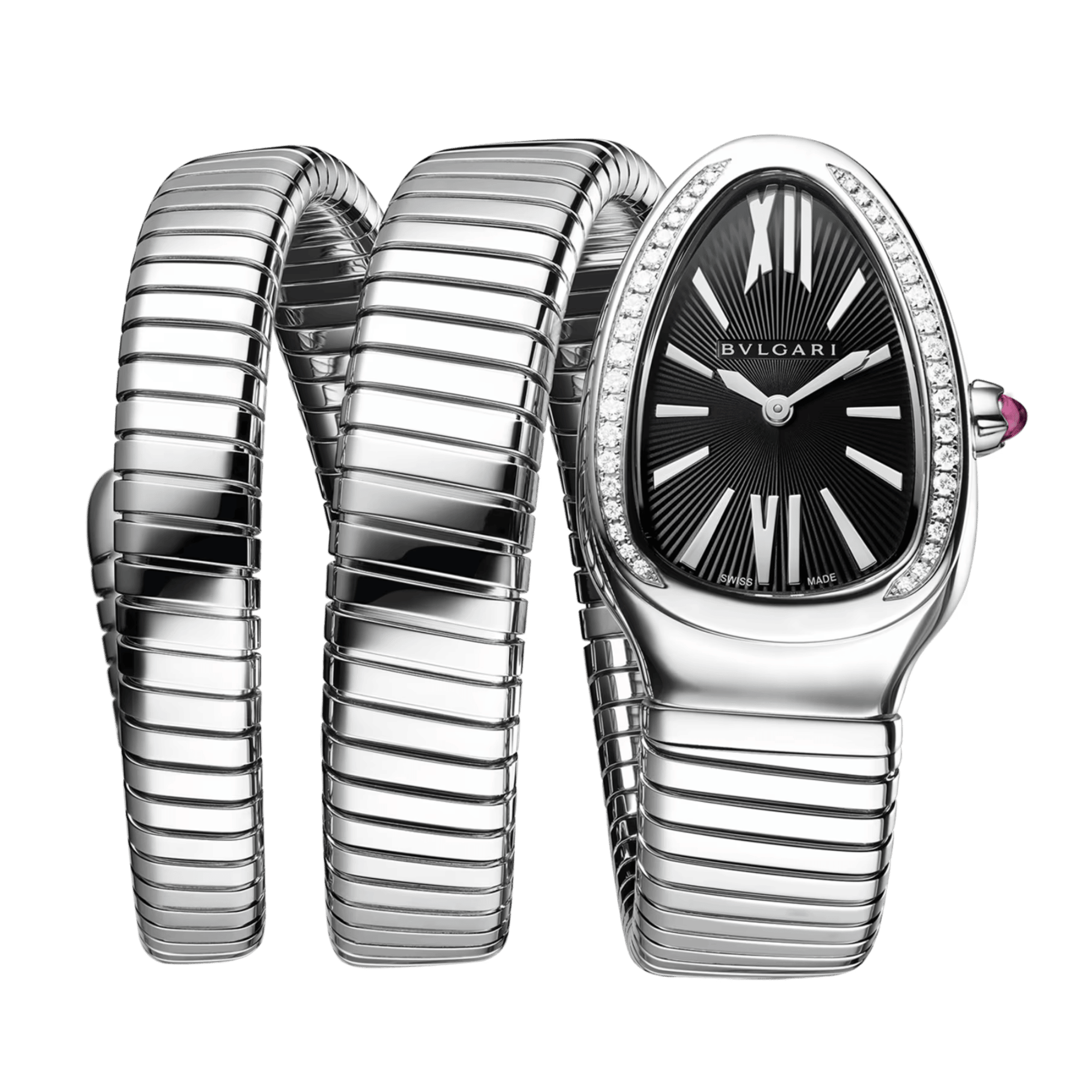 Image of Serpenti Tubogas Steel Diamond Black Dial 35mm