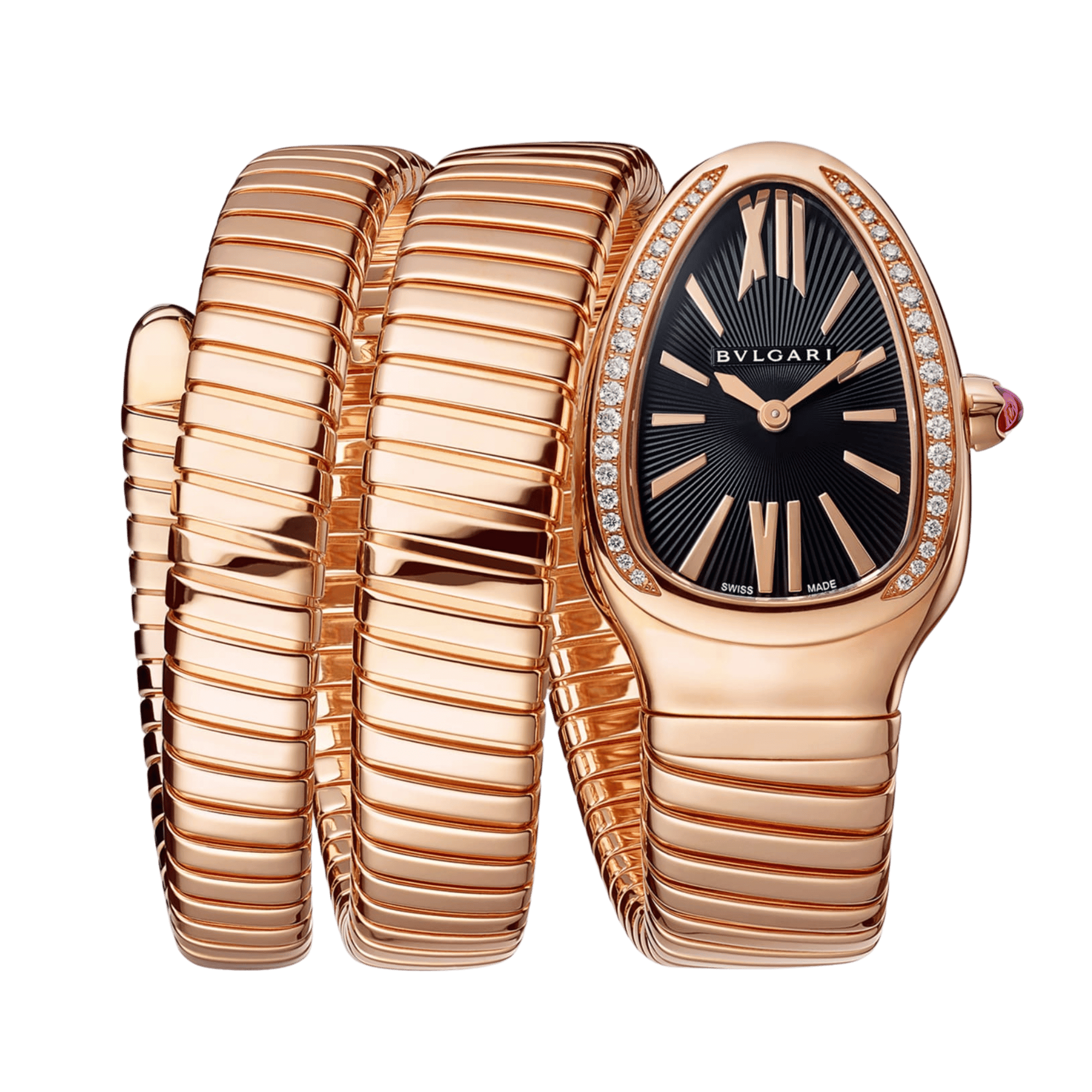 Image of Serpenti Tubogas Double Tour Rose Gold Diamond Black Dial 35mm