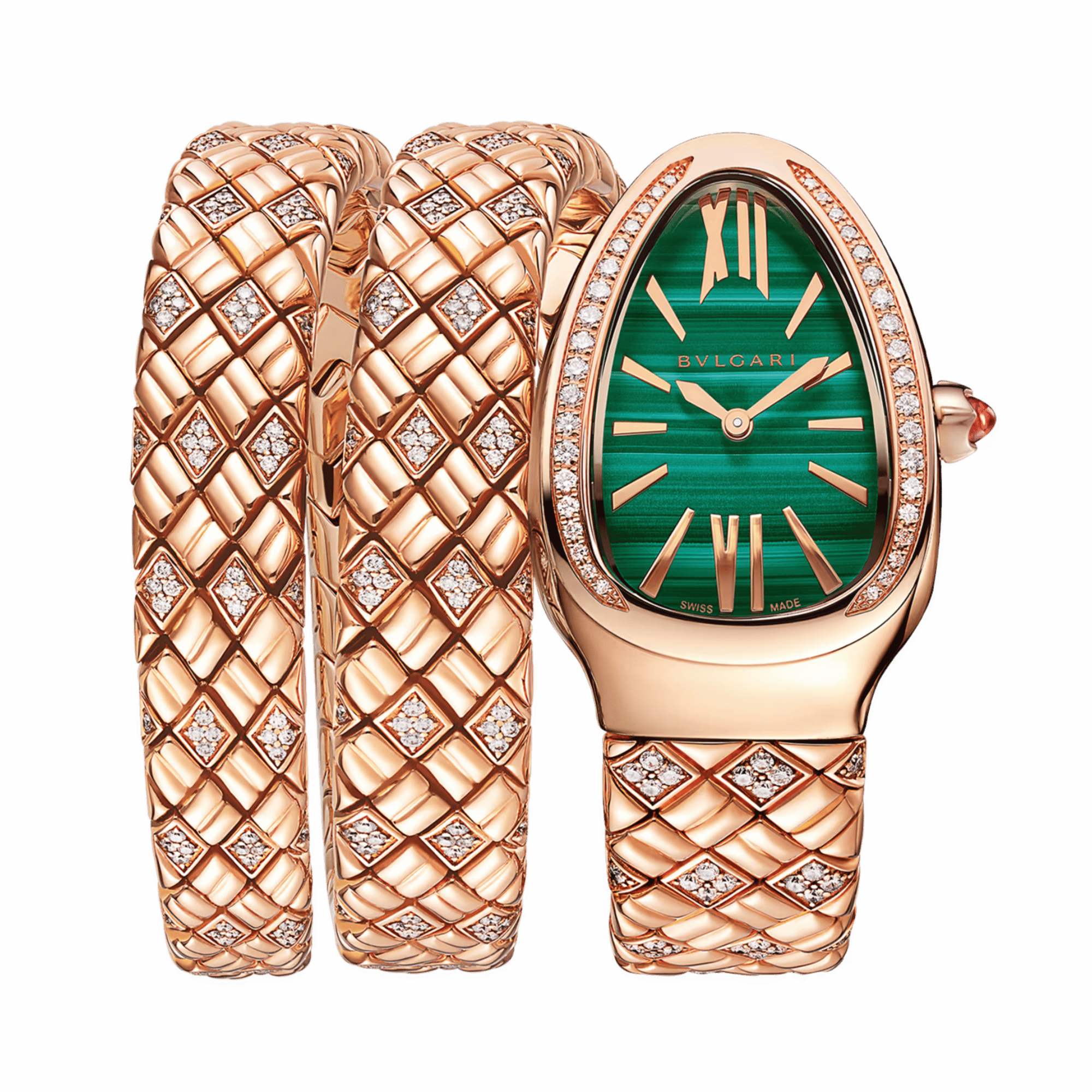 Image of Serpenti Spiga Double Tour Rose Gold Diamond Green Dial 35mm