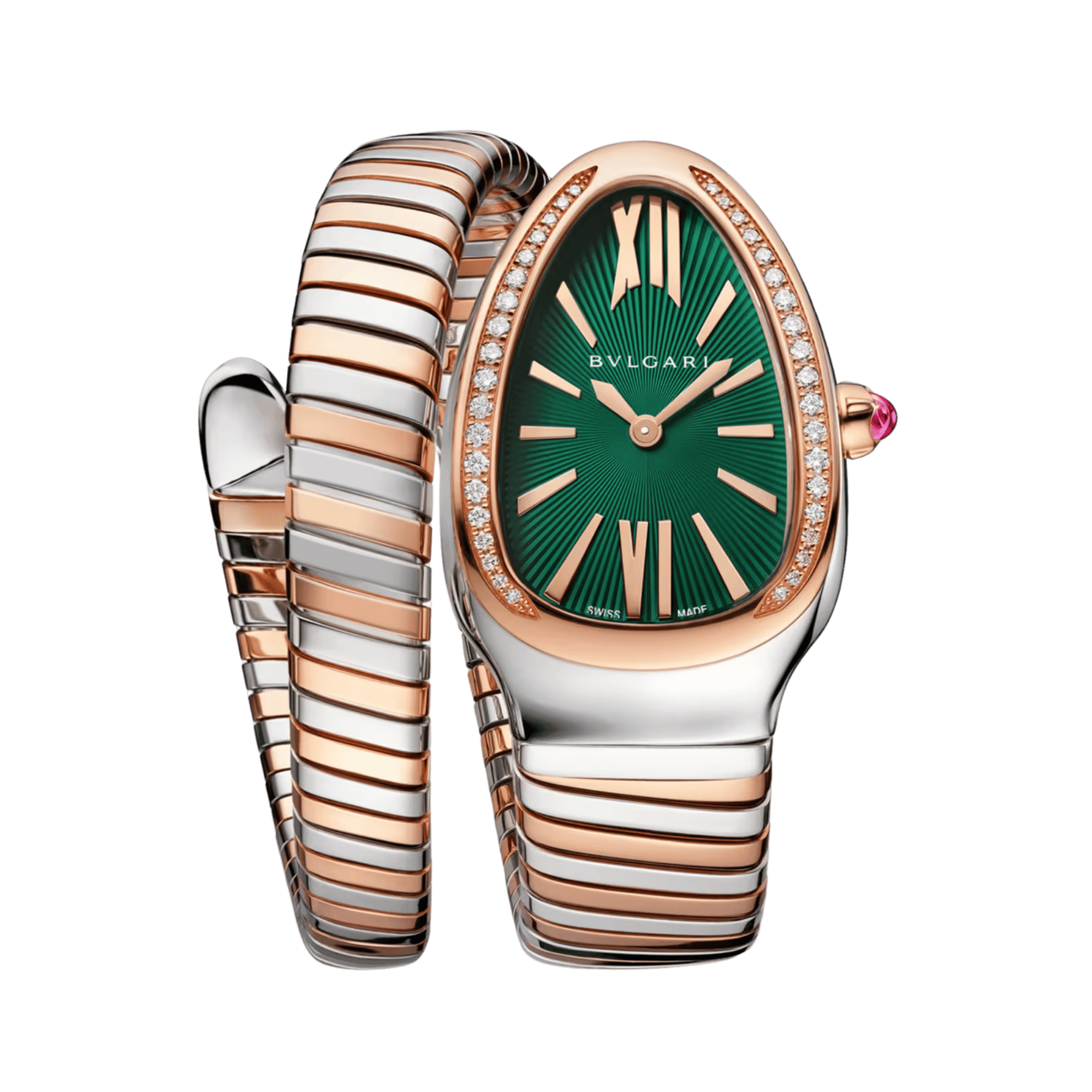 Image of Serpenti Tubogas Rose Gold & Steel Diamond Green Dial 35mm
