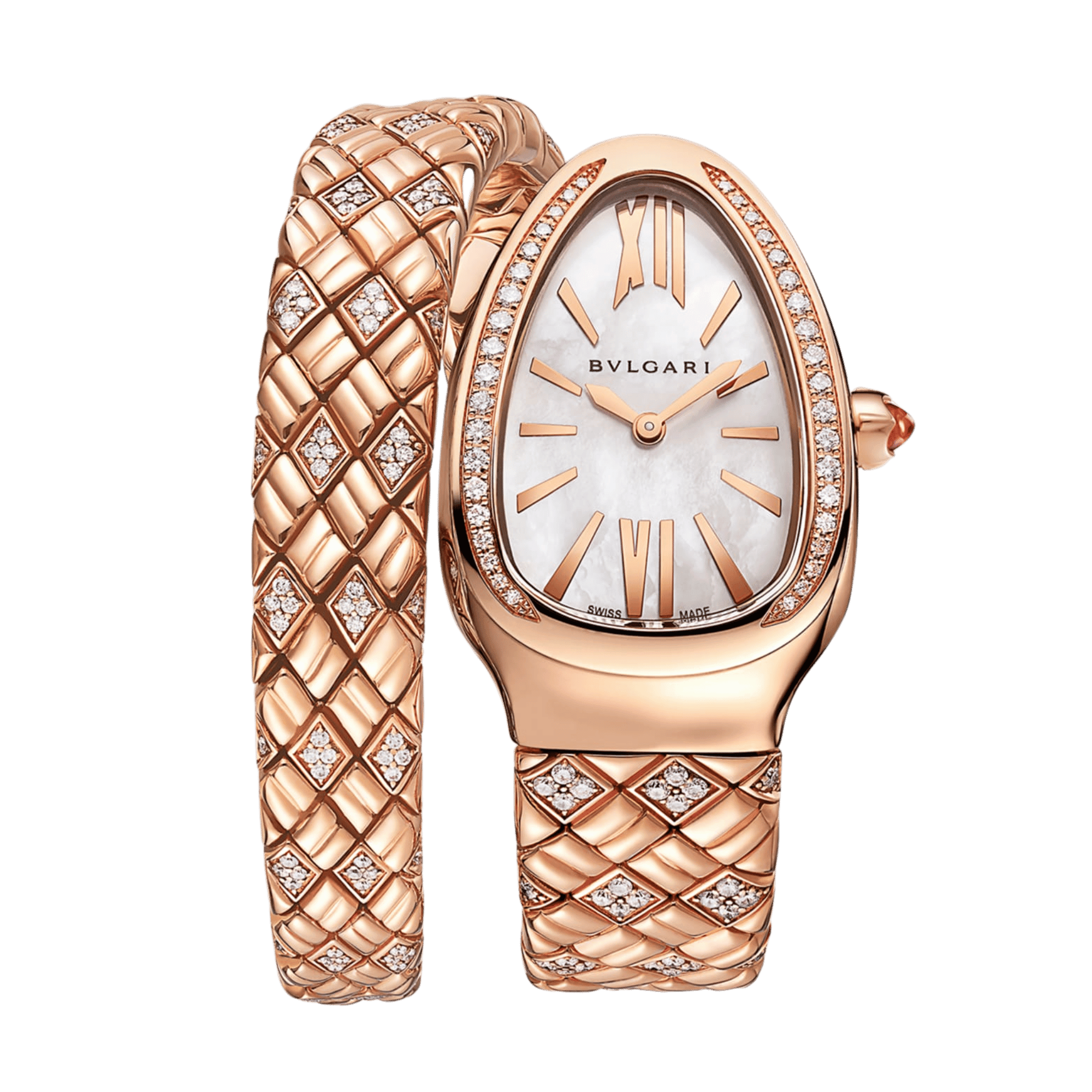Image of Serpenti Spiga Rose Gold Diamond Mother of Pearl Dial 35mm
