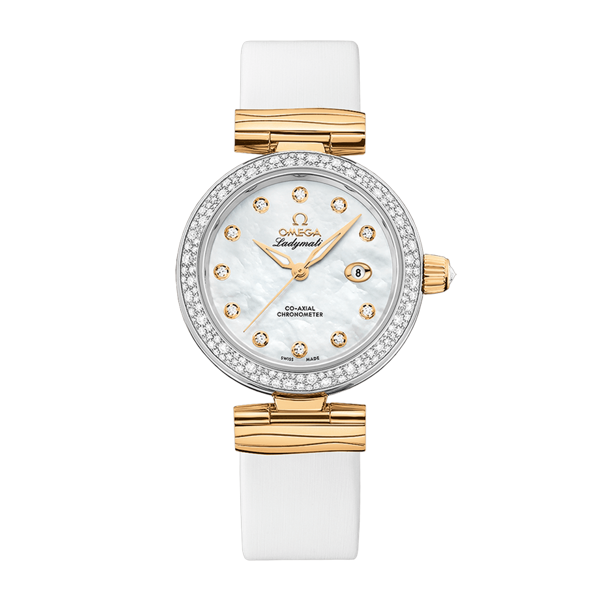 Image of LadyMatic Yellow Gold & Steel Diamond Mother of Pearl Dial 34mm