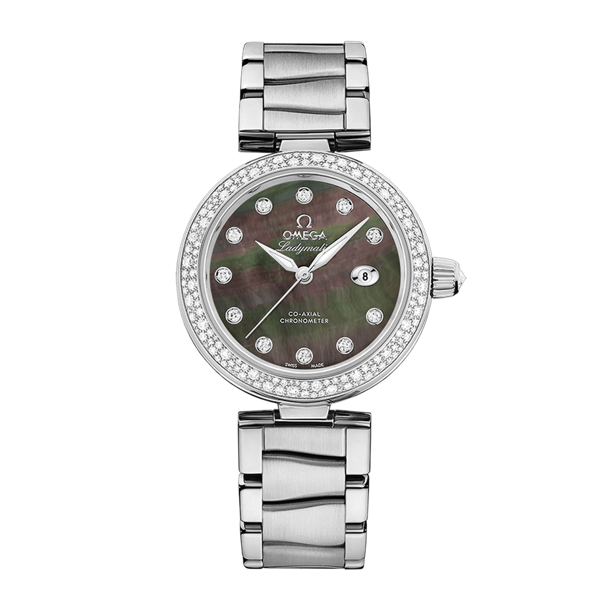 Image of LadyMatic Steel Diamond Black Mother of Pearl Dial 34mm