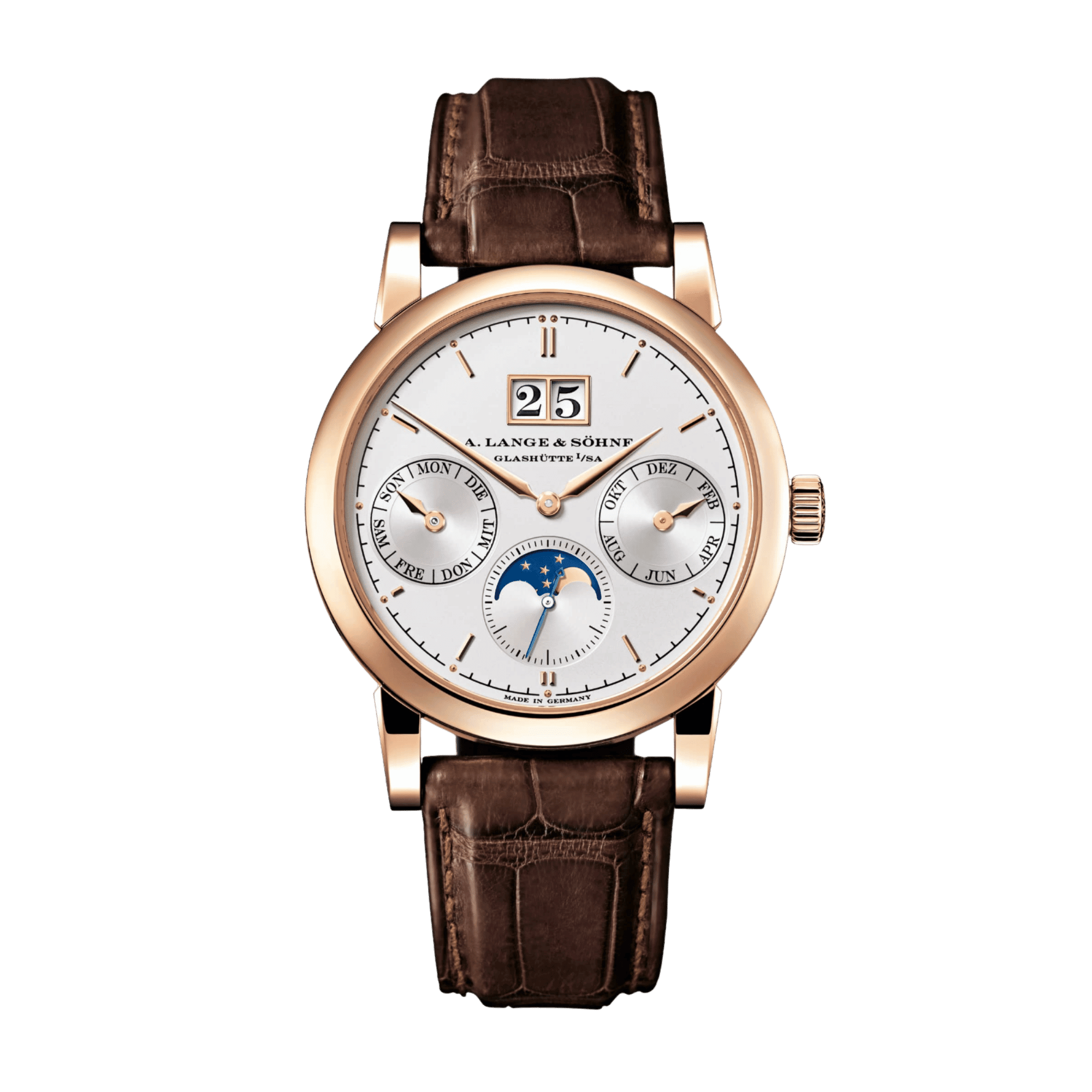 Image of Saxonia Annual Calendar Rose Gold Silver Dial 38mm