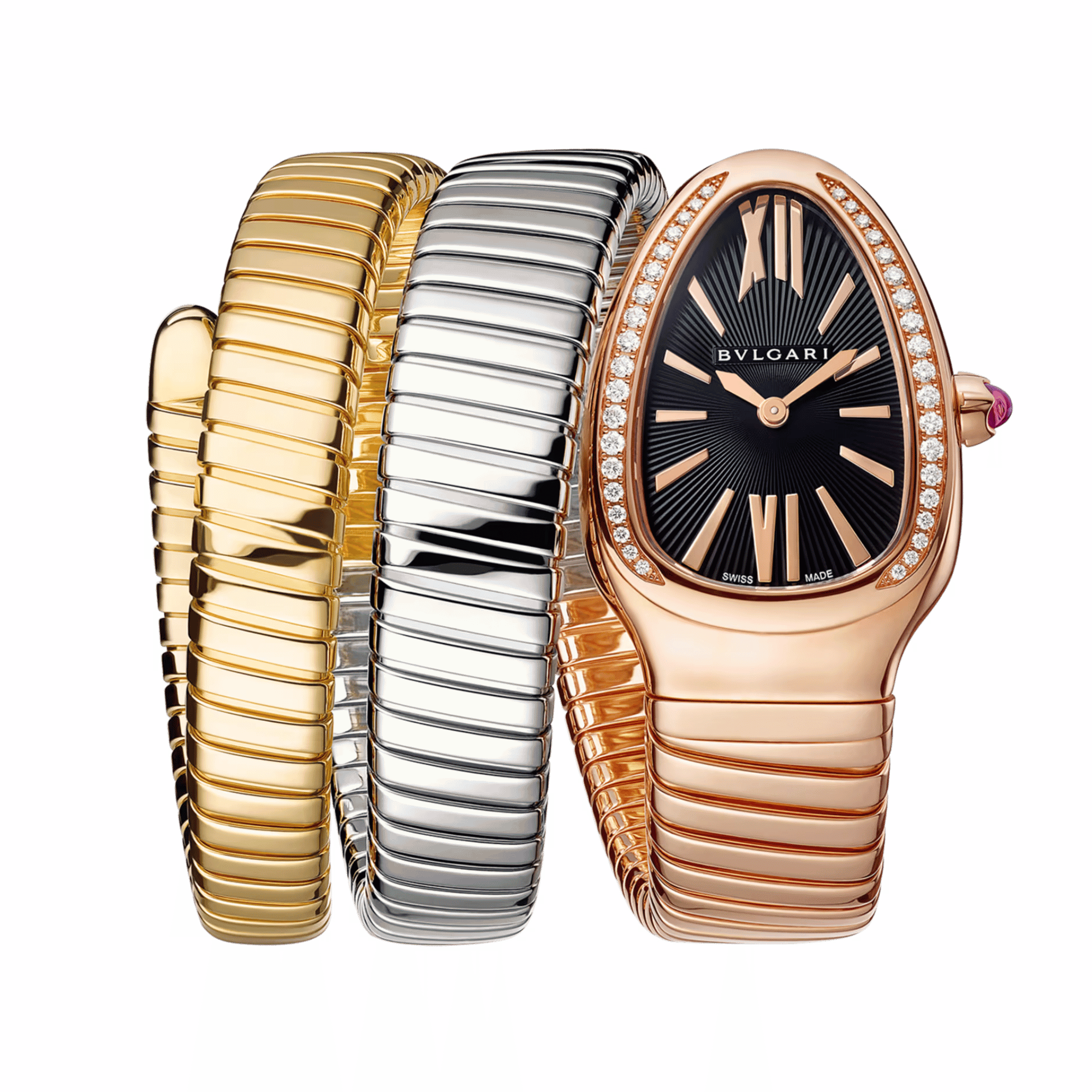 Image of Serpenti Tubogas Three-Tone Double Spiral Black Dial 35mm