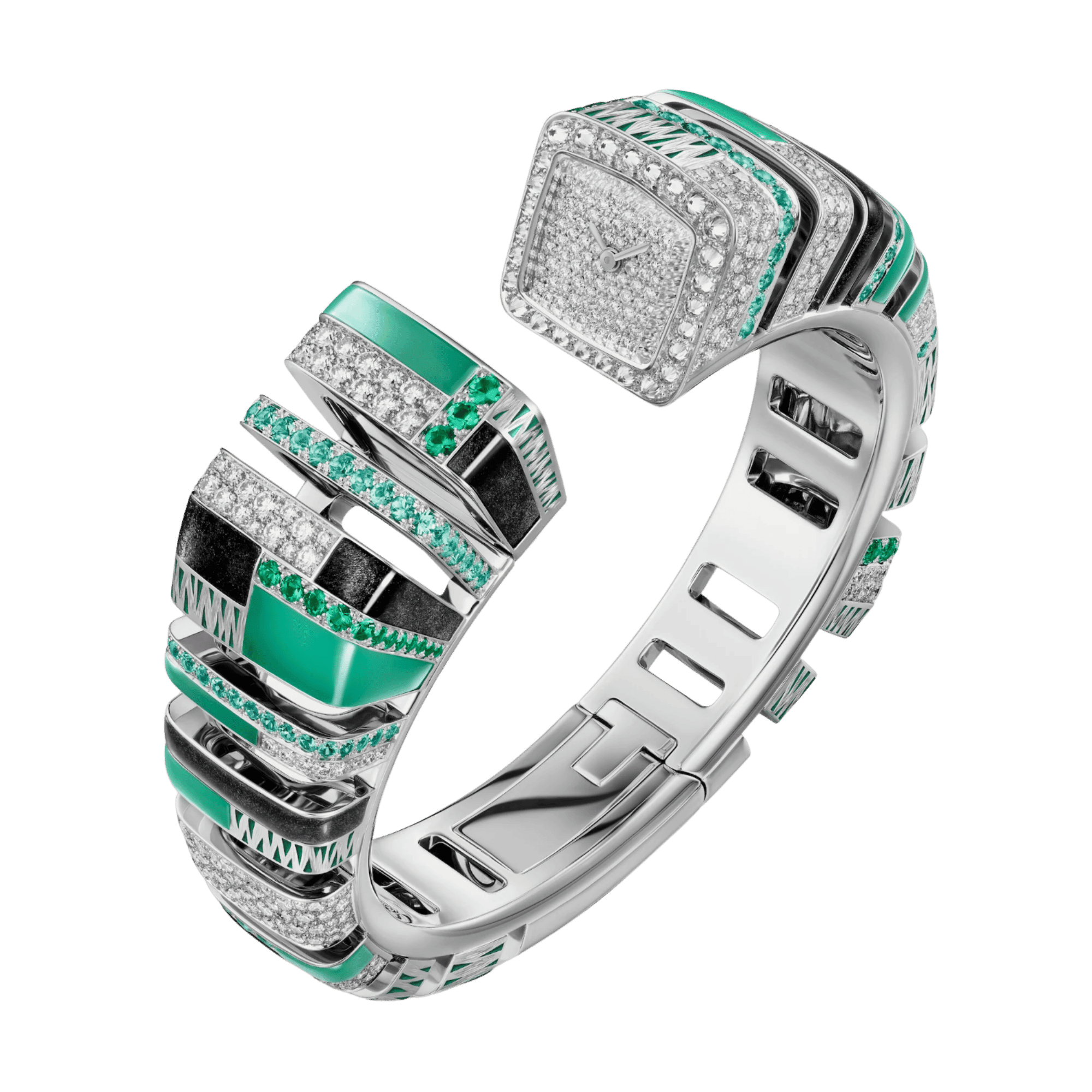 Image of Reflection de Cartier White Gold Diamond & Emerald Pave Dial 18mm