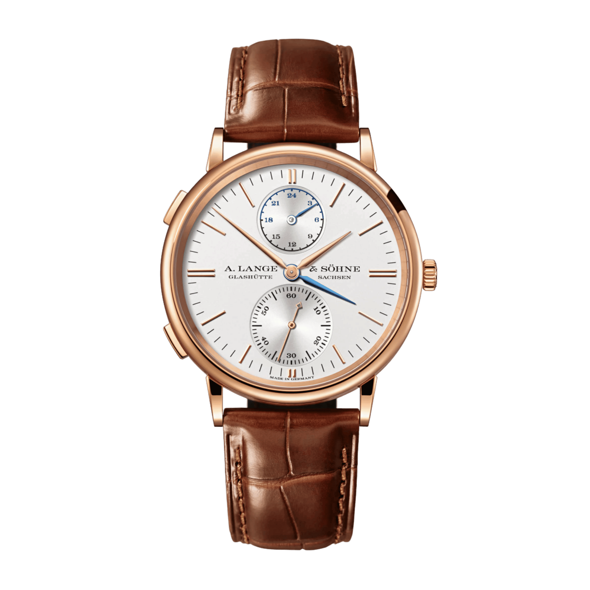 Image of Saxonia Dual Time Rose Gold Silver Dial 38mm