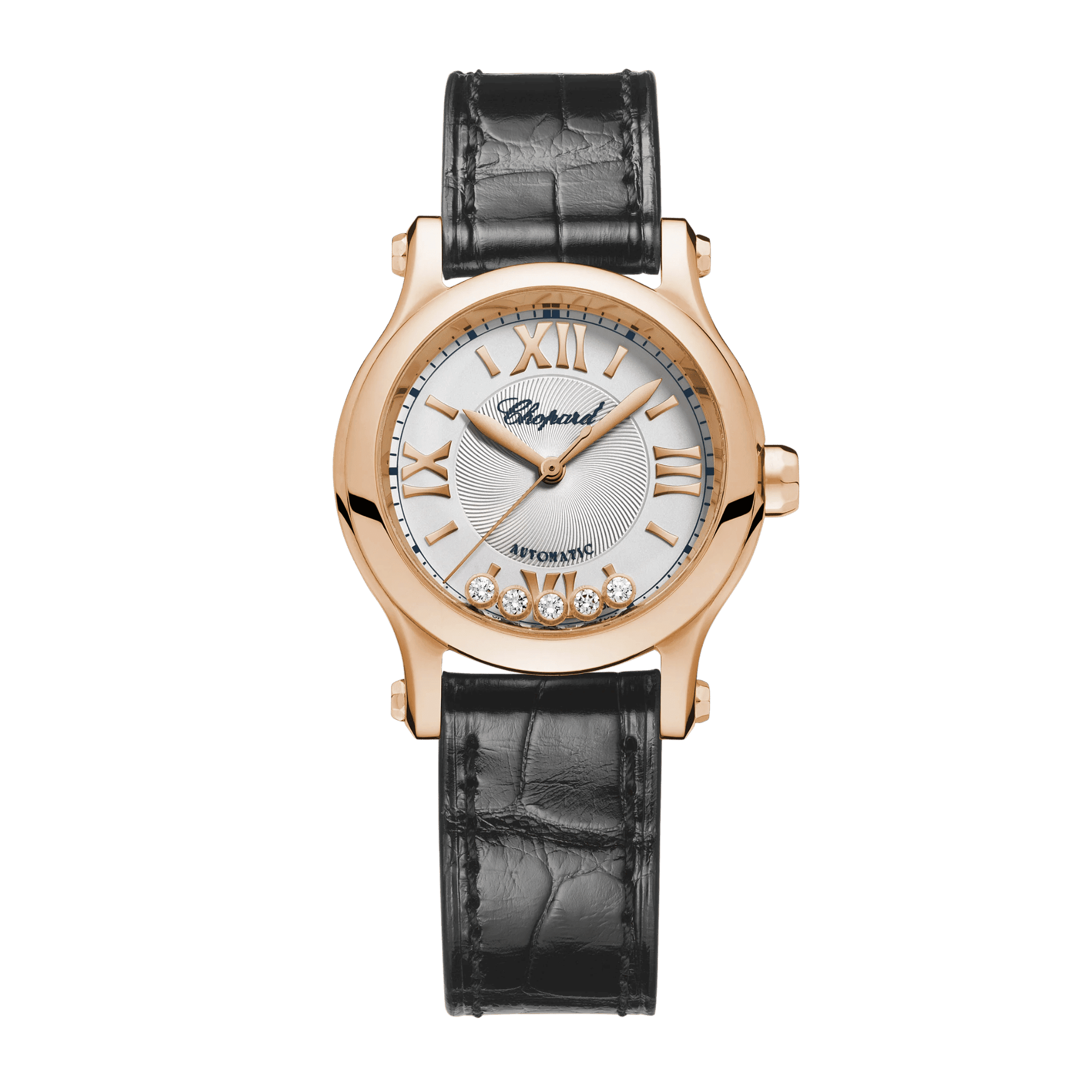 Image of Happy Sport Rose Gold Silver Dial 30mm