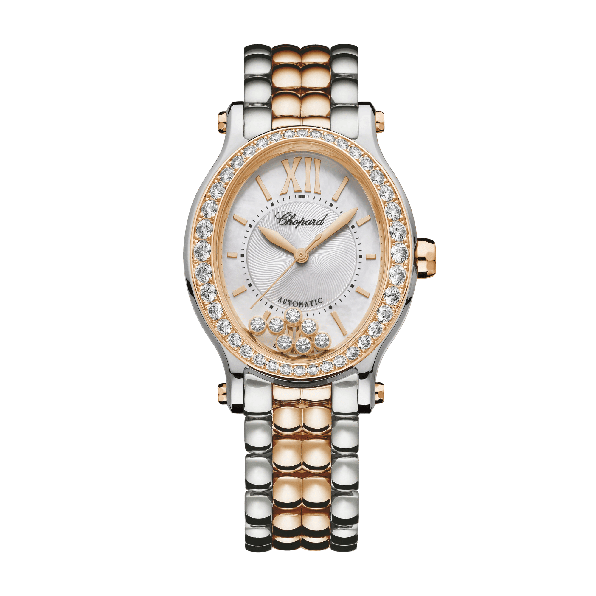 Image of Happy Sport Rose Gold & Steel Diamond Silver Dial 29mm