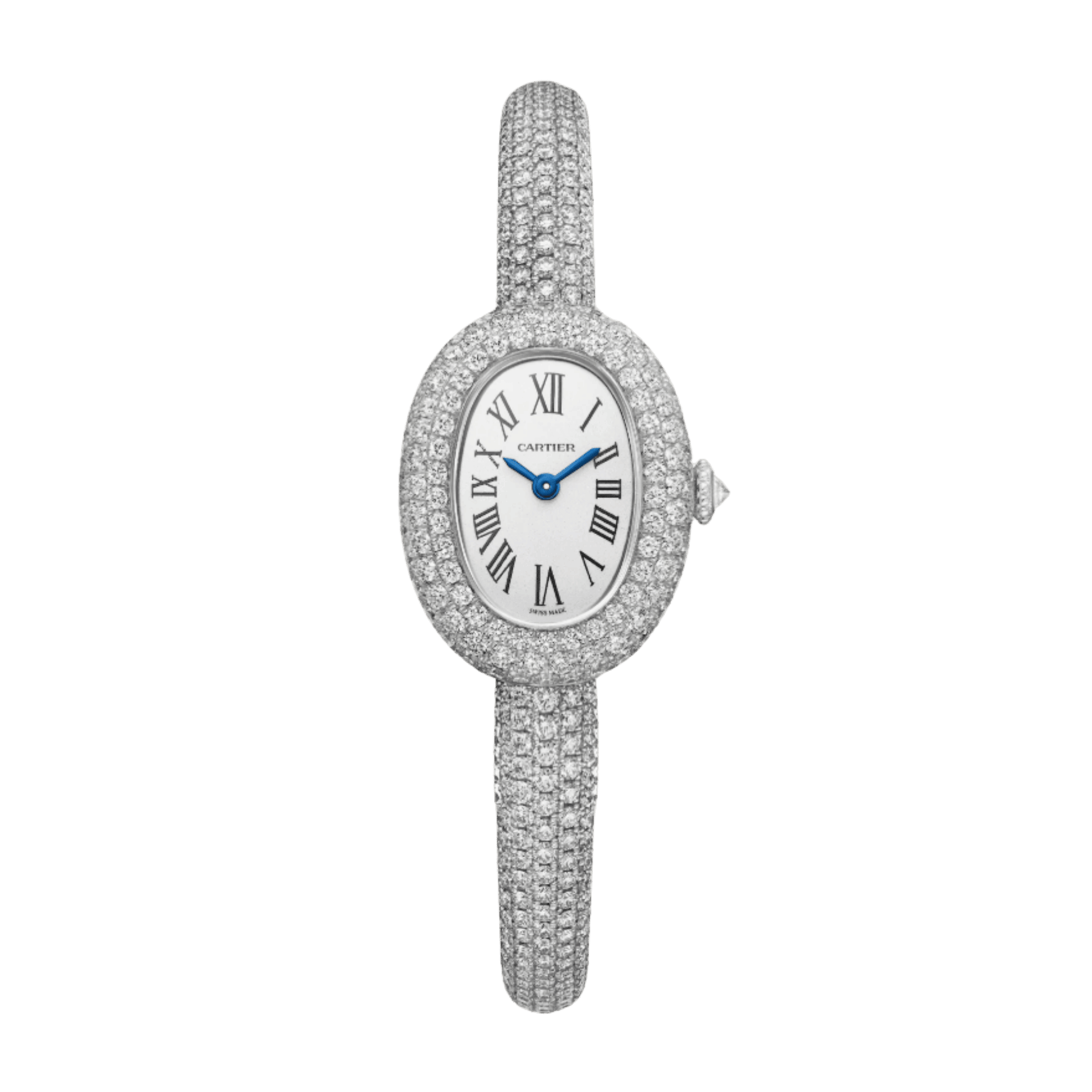 Image of Baignoire de Cartier Size 16 White Gold Diamond Silver Dial 18mm