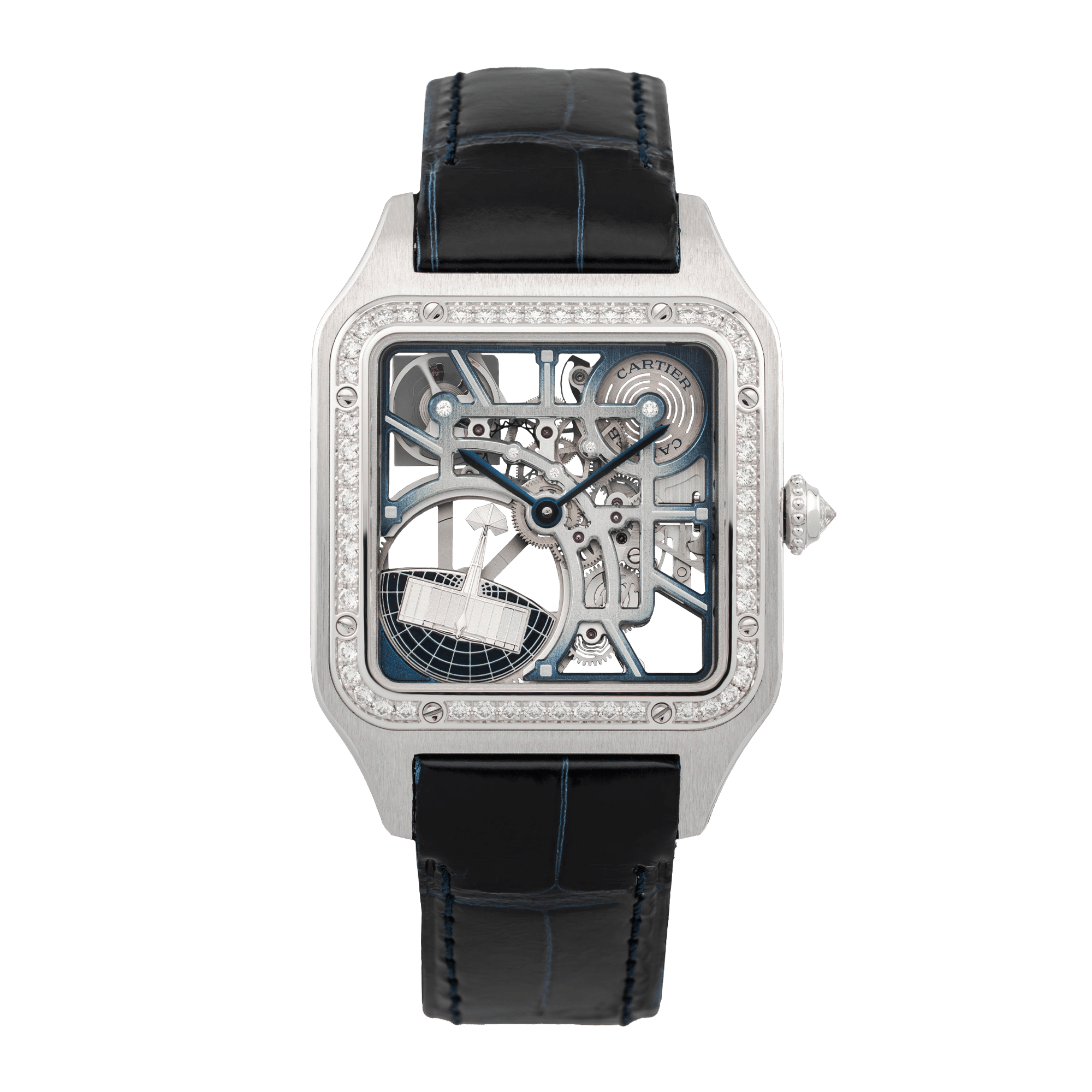 Image of Santos-Dumont Micro-Rotor White Gold Diamond Skeleton Dial 31mm
