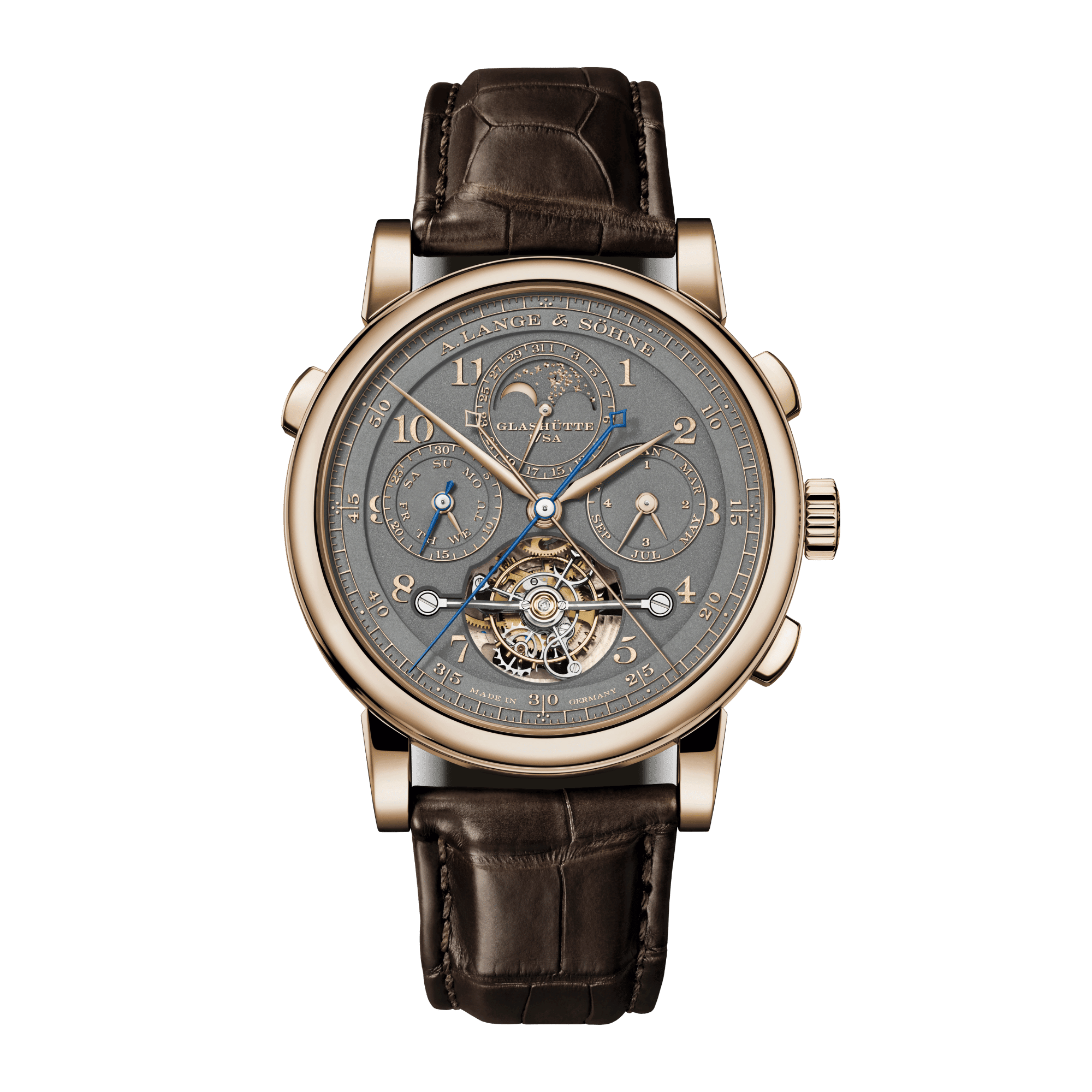 Image of Tourbograph "Homage to F.A. Lange" Perpetual Honey Gold Grey Dial 43mm