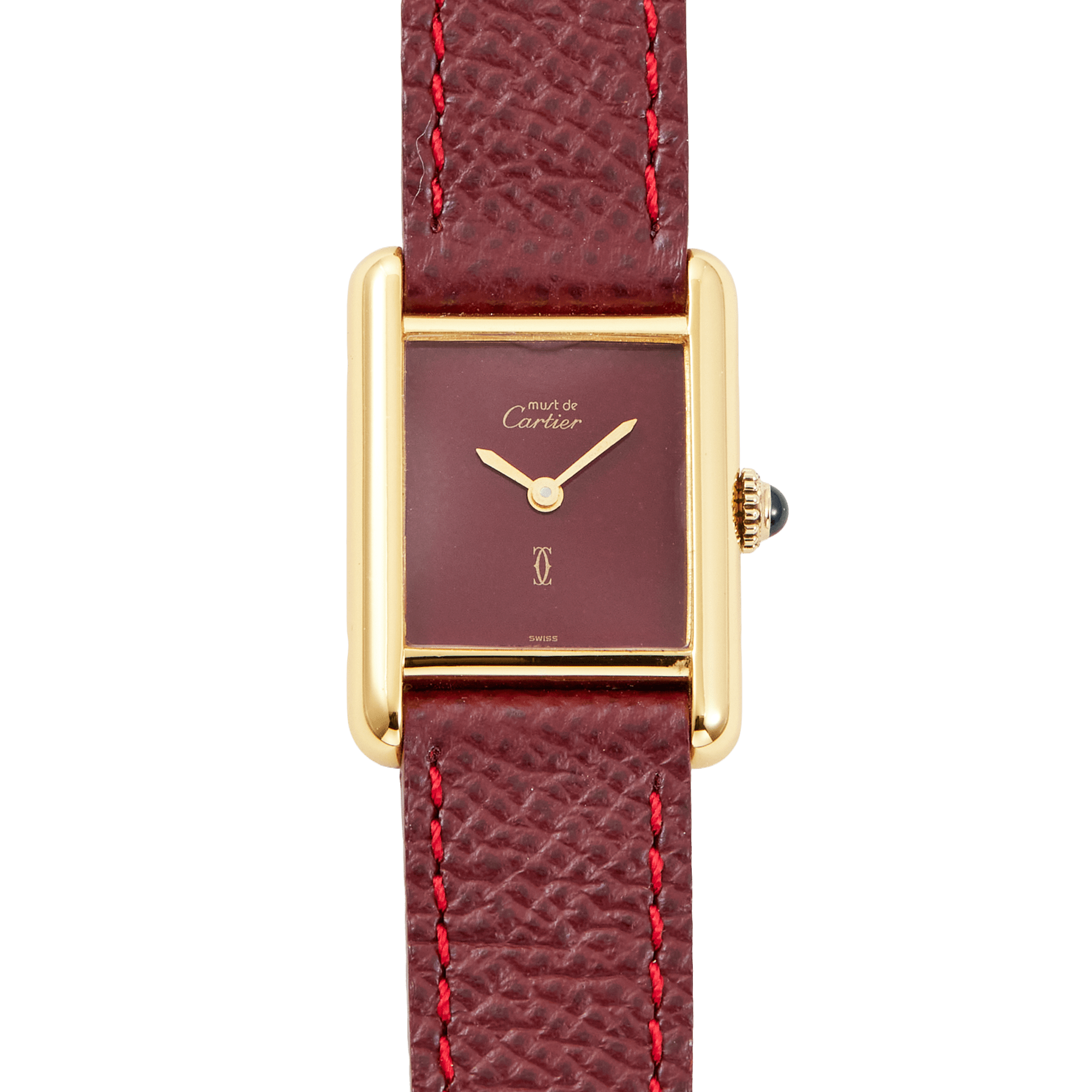 Image of Vintage Tank Vermeil Small Gold Plated Burgundy Dial 20mm