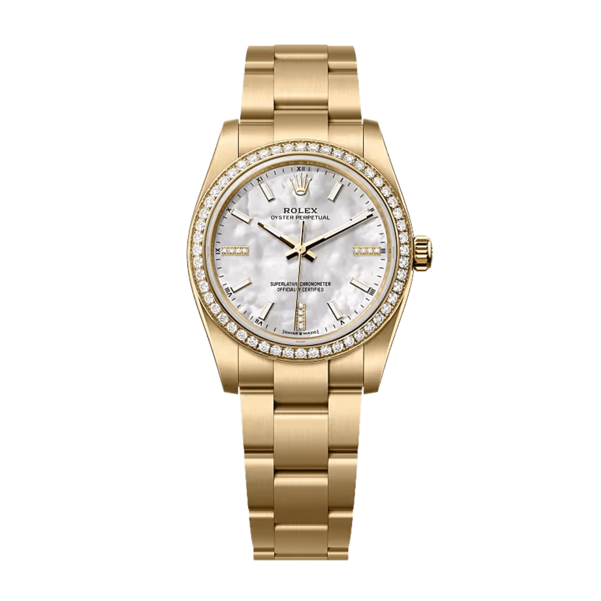 Image of Oyster Perpetual Yellow Gold Diamond Mother of Pearl Dial 34mm