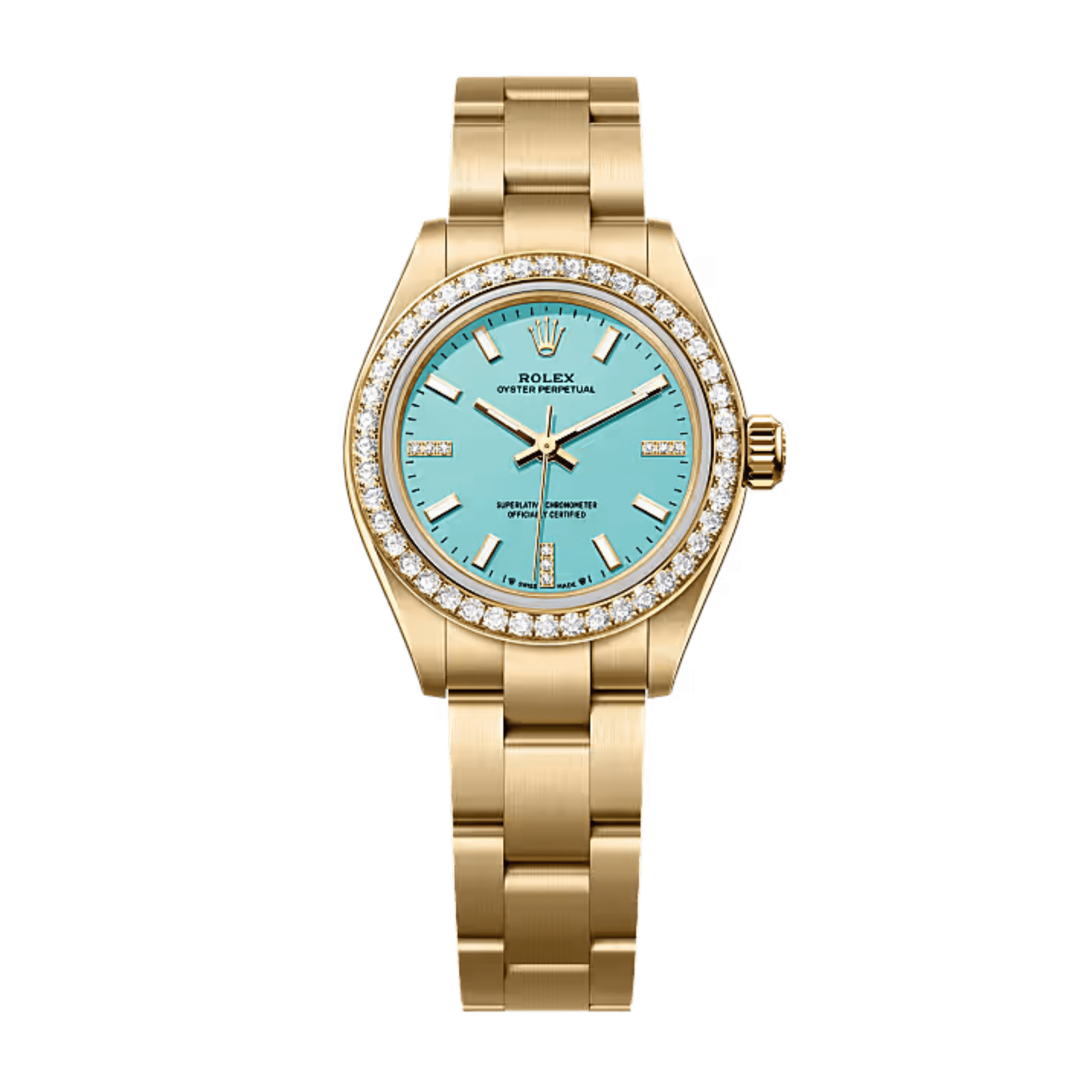 Image of Oyster Perpetual Yellow Gold Diamond Turquoise Dial 34mm