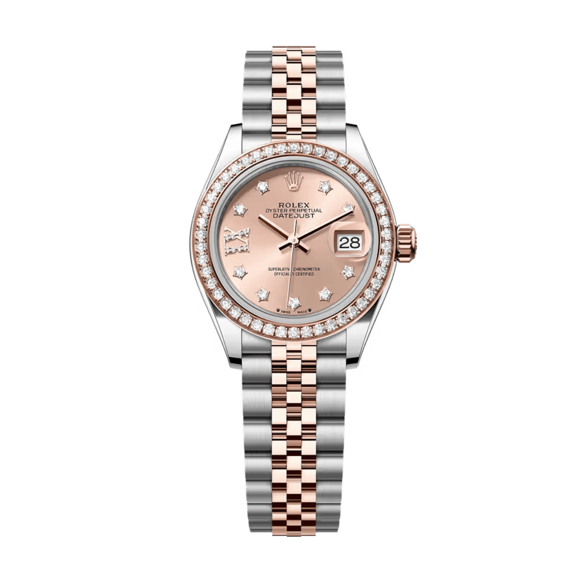Image of Lady-Datejust Rose Gold & Steel Diamond Jubilee Pink Dial 28mm