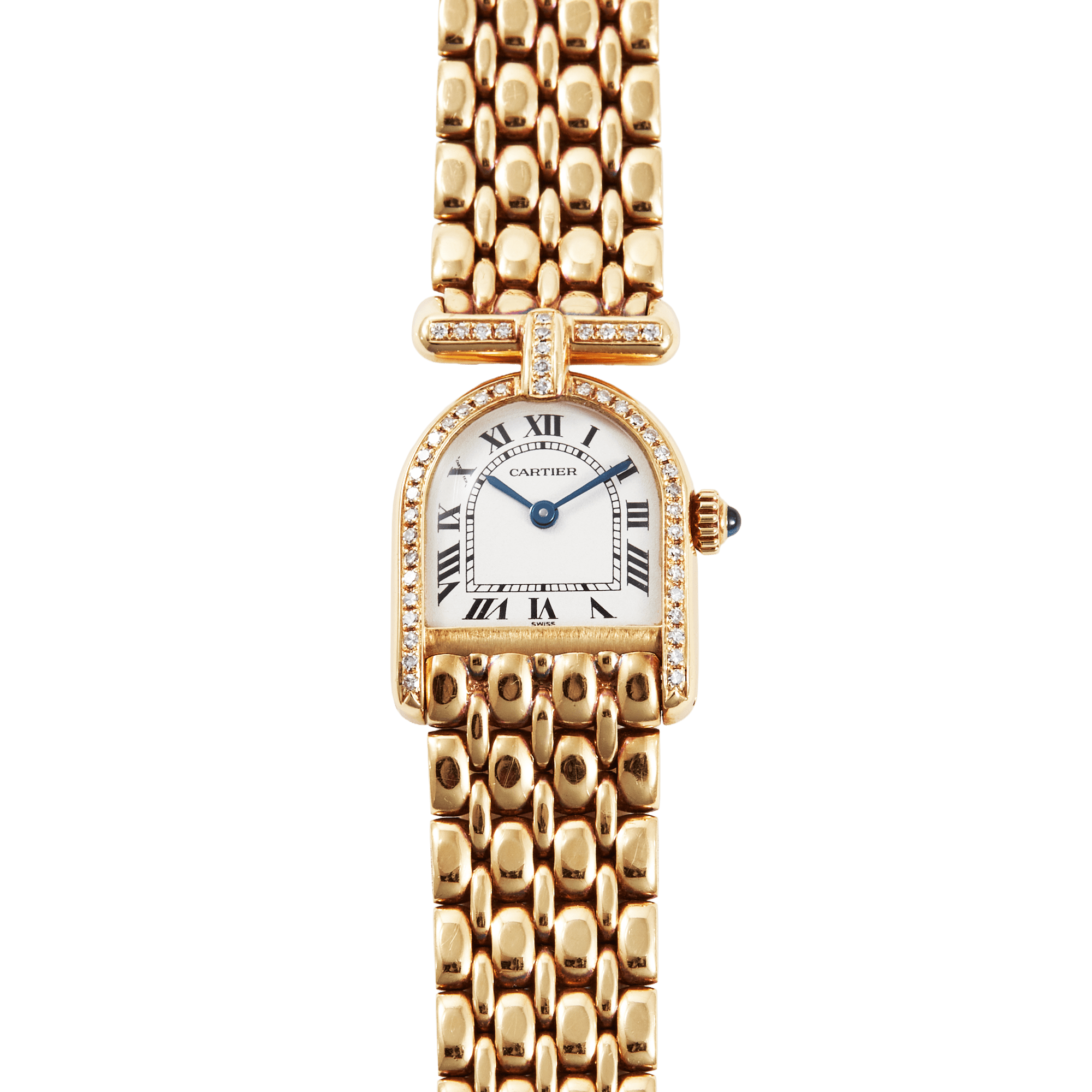 Image of Vintage Calandre de Cartier Yellow Gold Diamond White Dial 18mm