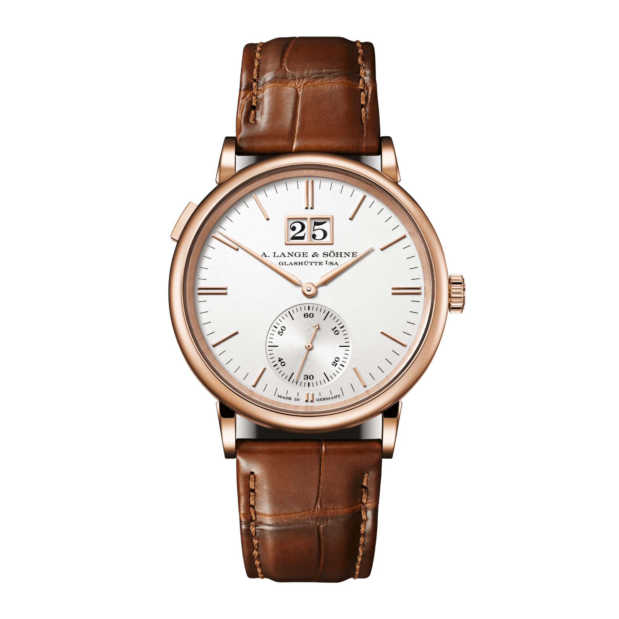 Image of Saxonia Date Rose Gold Silver Dial 38mm