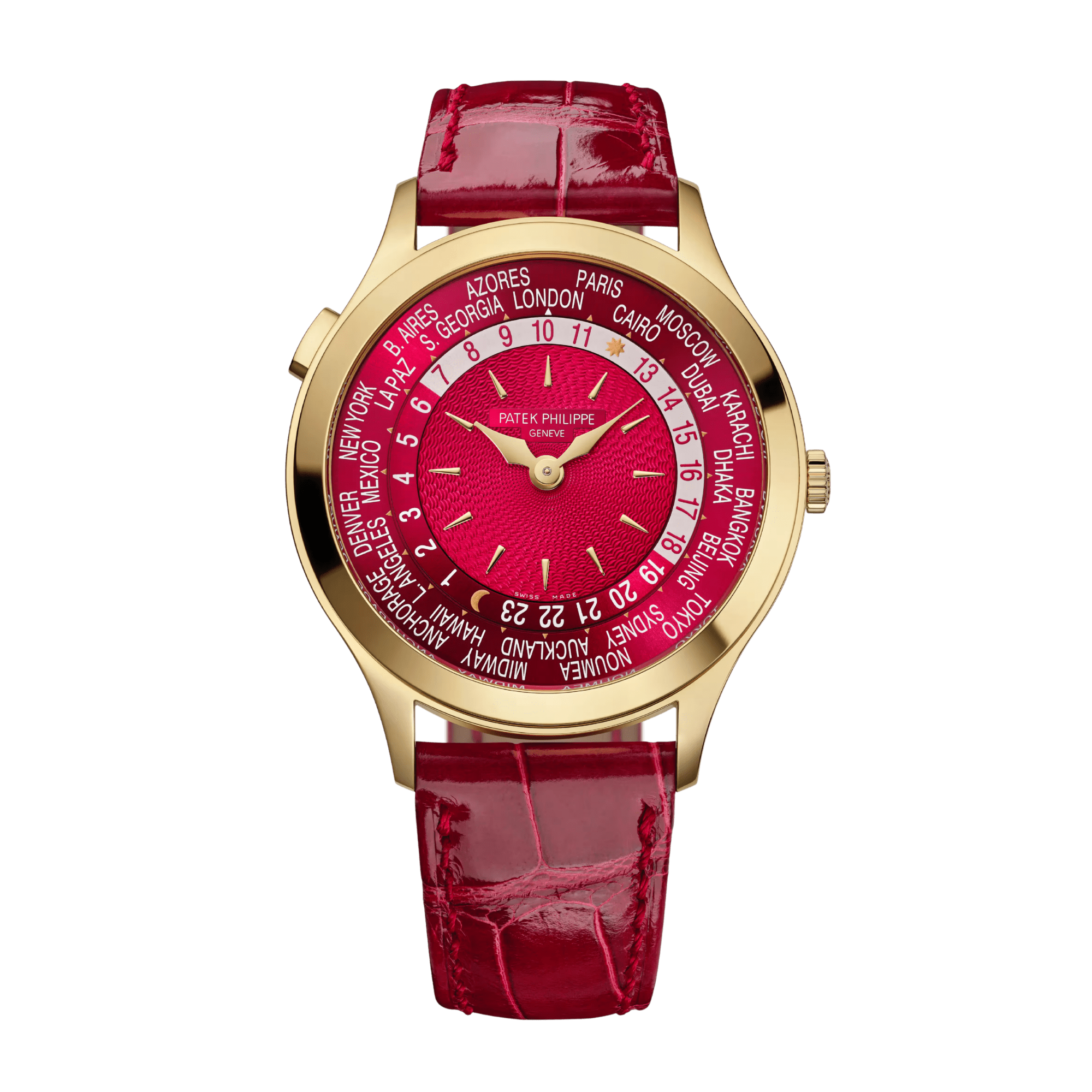 Image of World Time Yellow Gold Red Dial 36mm