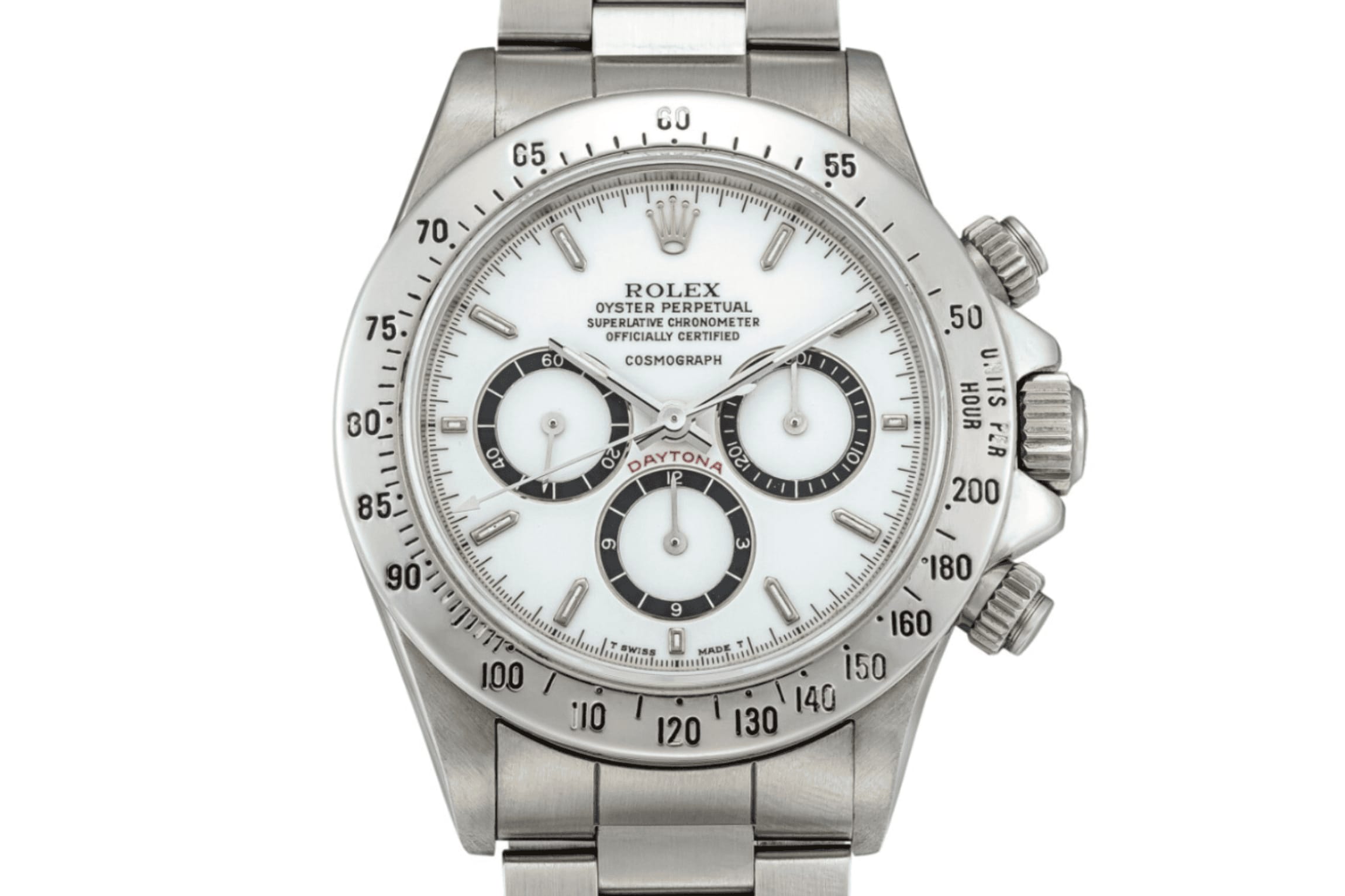 A Rolex ‘Zenith' Daytona Ref. 16520 stainless steel chronograph watch featuring the Mk1 porcelain dial Photo: Sotheby's