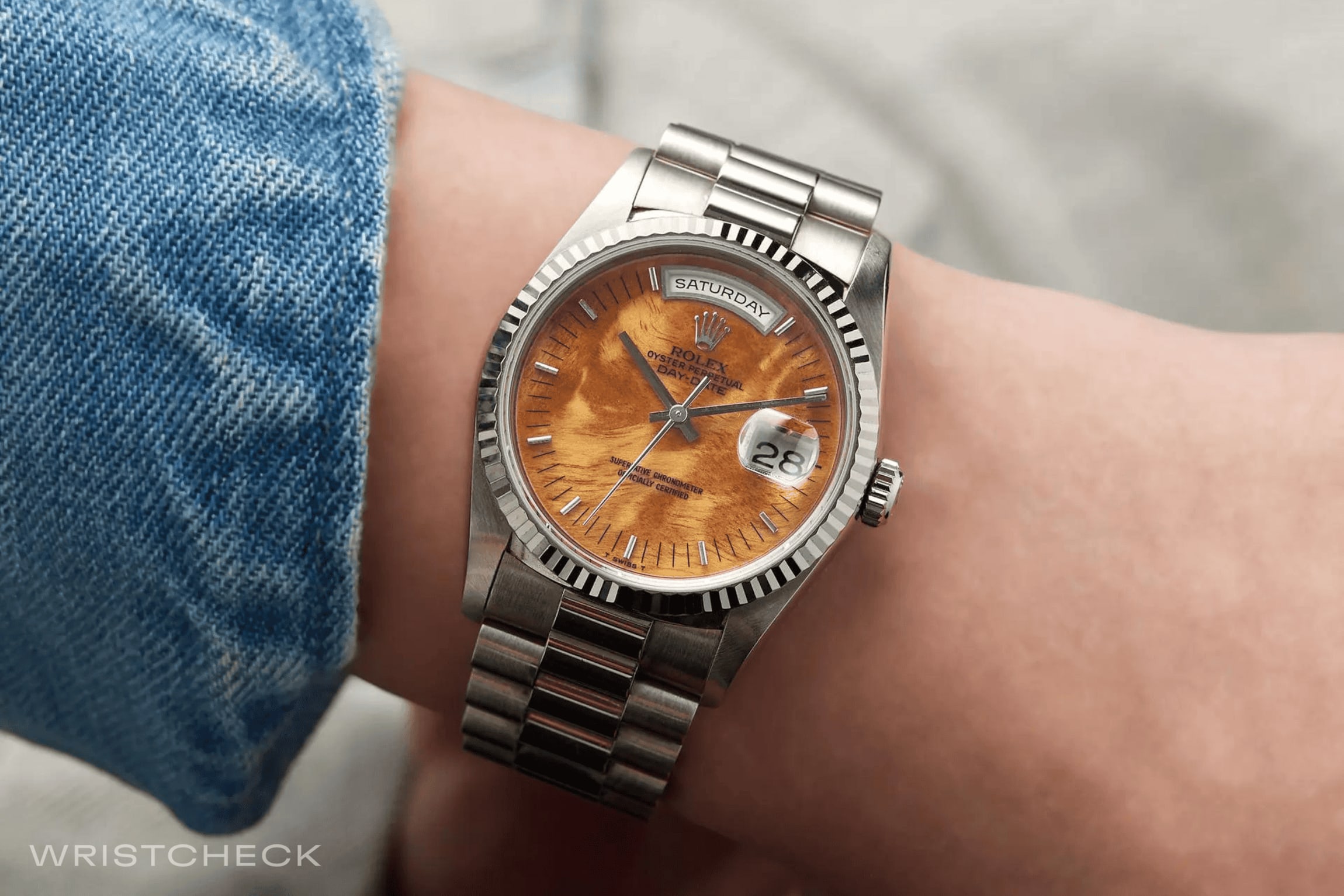 Rolex Day-Date 36 White Gold Wood Dial