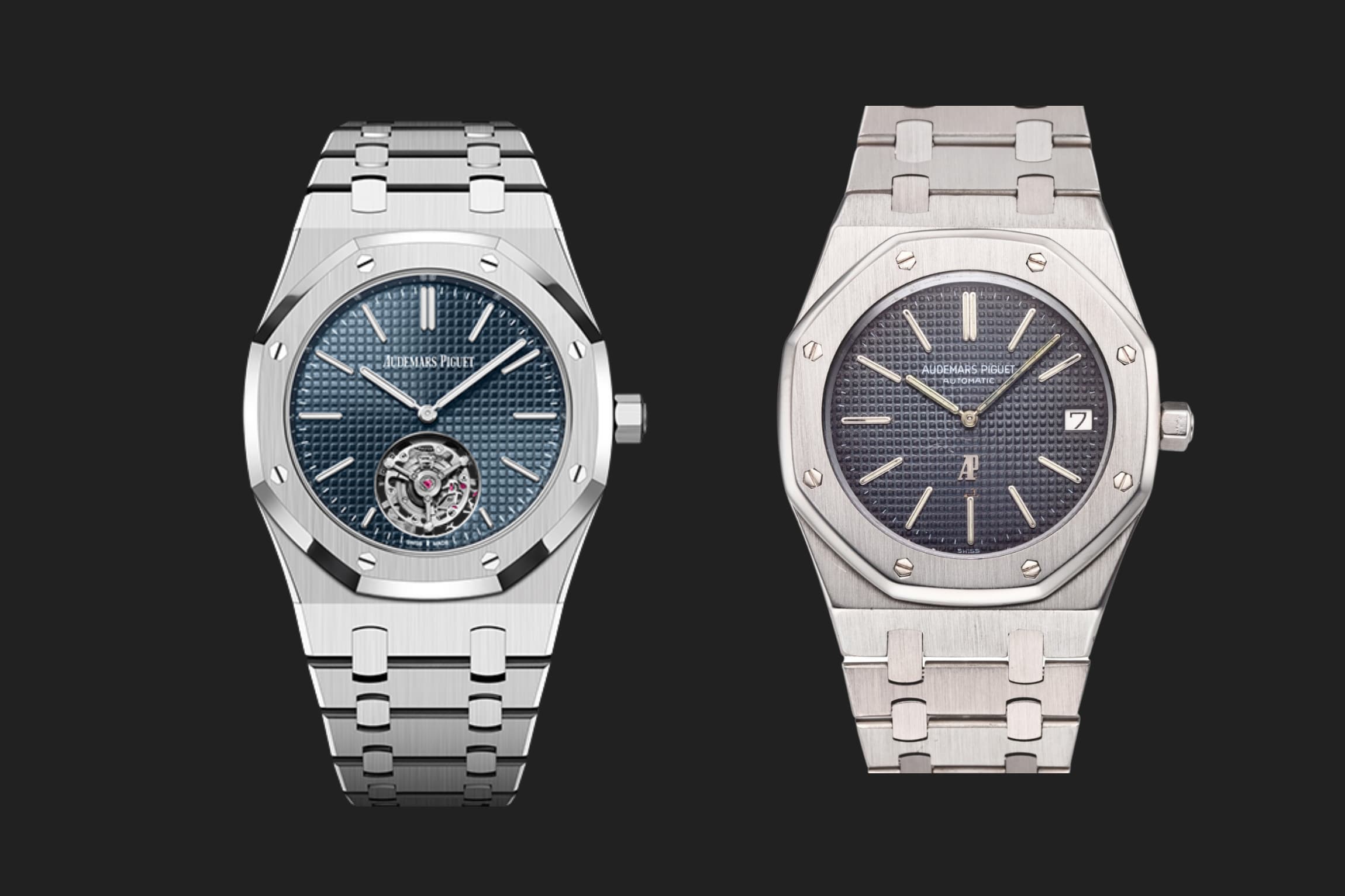 Audemars Piguet Royal Oak RD#3 39 毫米和Royal Oak Ref.5402（從左到右）©Audemars Piguet